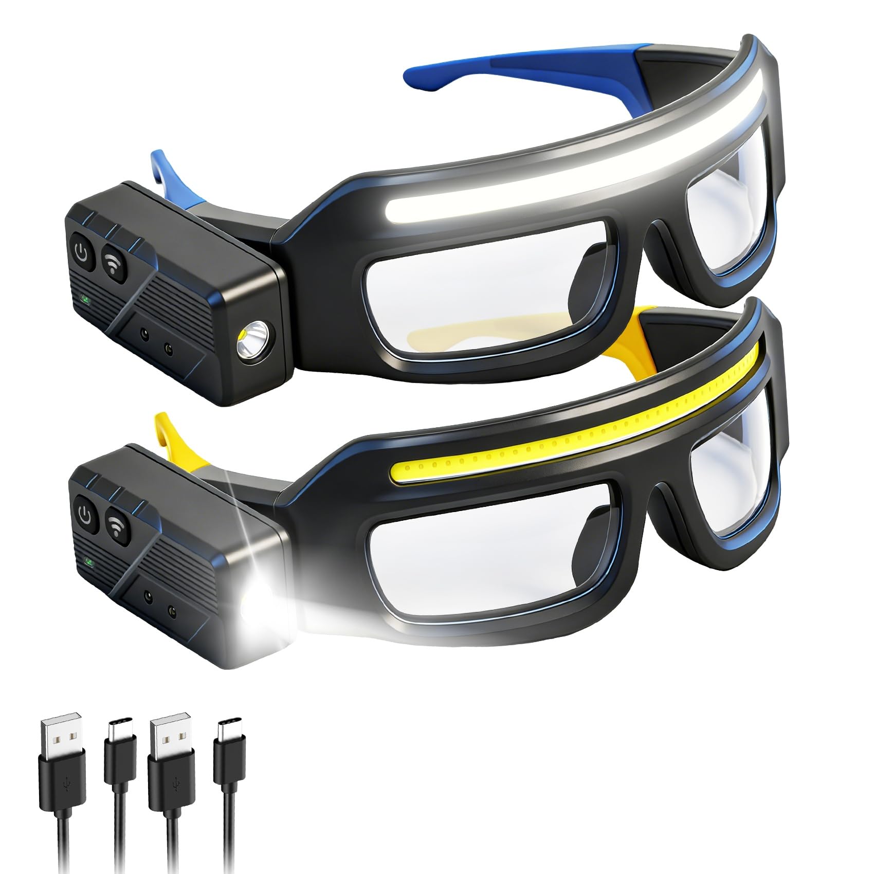 Gloxlite 2Pack Rechargeable Headlight Glasses Rechargeable Headlamp  5 Modes Safety Glasses with Light Waterproof Head Light for Running  Cycling  Camping Night Work