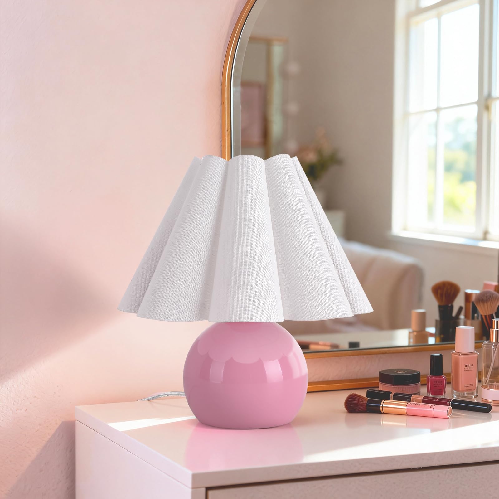 Pink Small Bedside Mini Table Lamp for Bedroom, Cute Bedroom Lamps for Nightstand, Cute Mini Table Lamps for Small Spaces with S