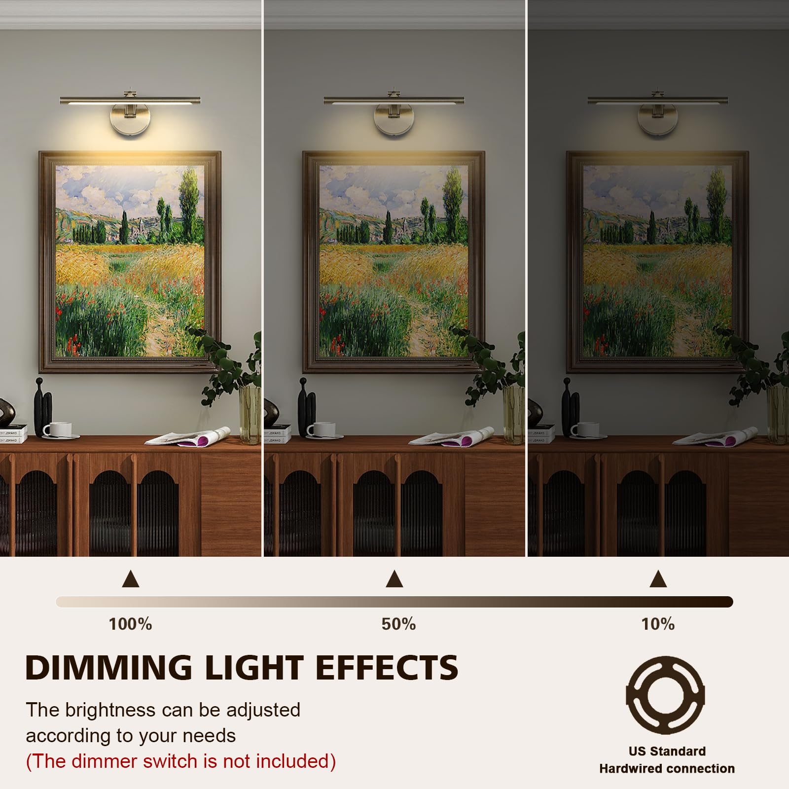 7Degobii Dimmable Picture Light - 15.75" Adjustable Swing Arm, Antique Bronze, 7W LED for Artwork Display, Model 5899