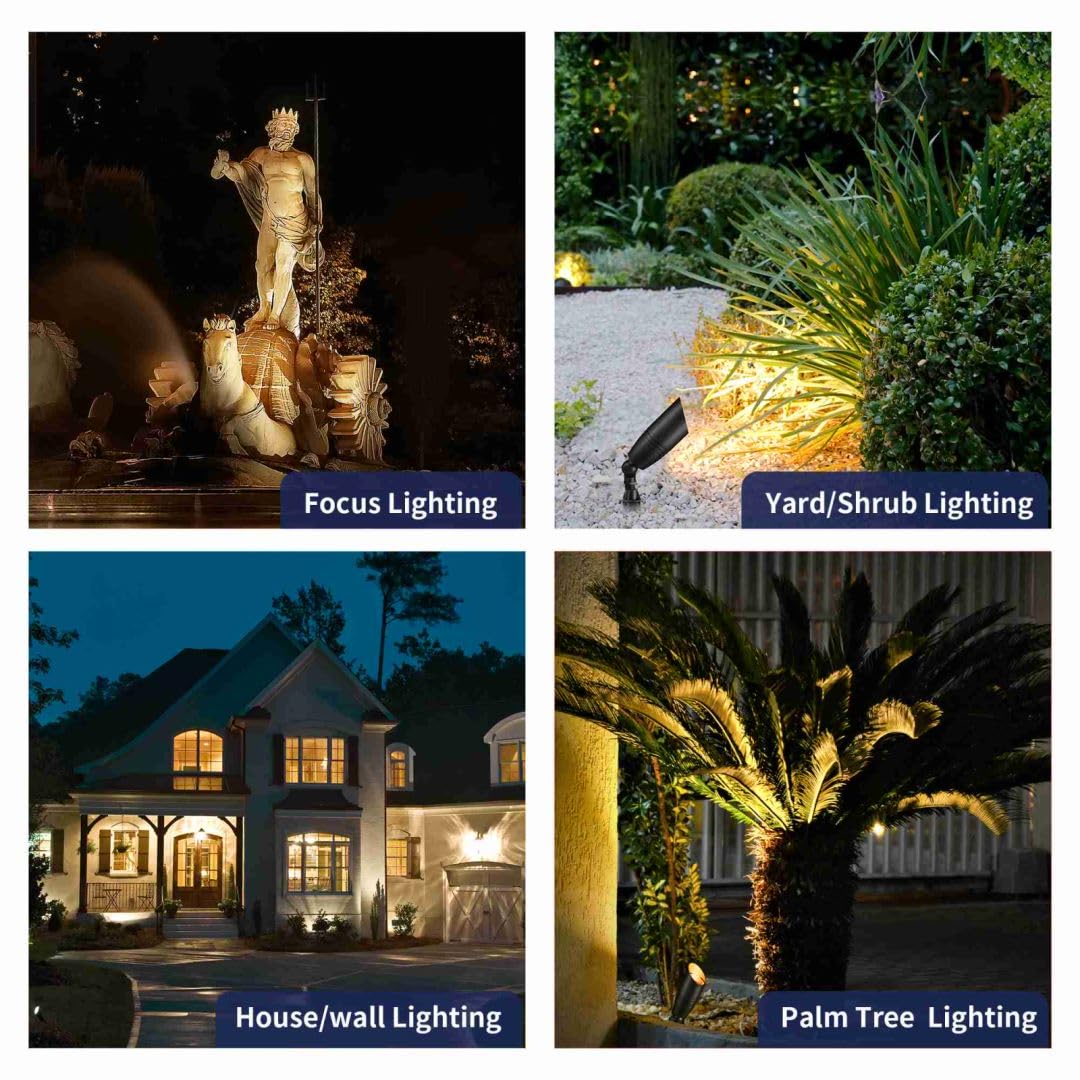 Gardenreet Black Brass Landscape Lighting Kit (4-Pack Led Spotlights) With 100 Feet Cable And 20Pack Wire Connectors For Outdoor House Garden Patio Without Low Voltage Transformer
