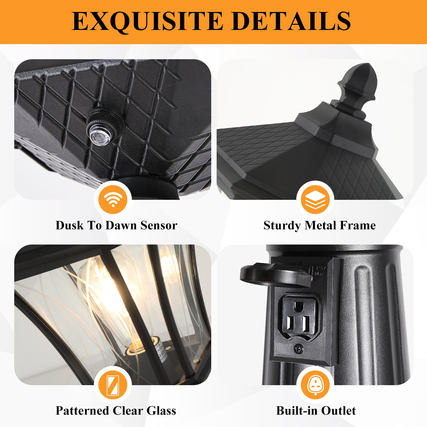 SCNYCUL Outdoor Lamp Post with Outlet, Dusk to Dawn, Aluminum Waterproof, Black, Model H076