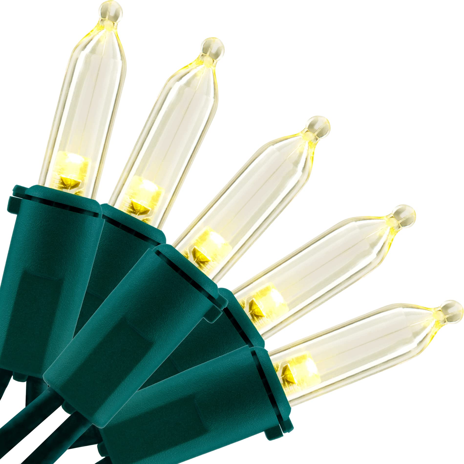 YULETIME Warm White LED Christmas Lights with Green Wire  33 ft 100 Count UL Certified Commercial Grade Holiday String Light Set (Warm White - Green Wire)