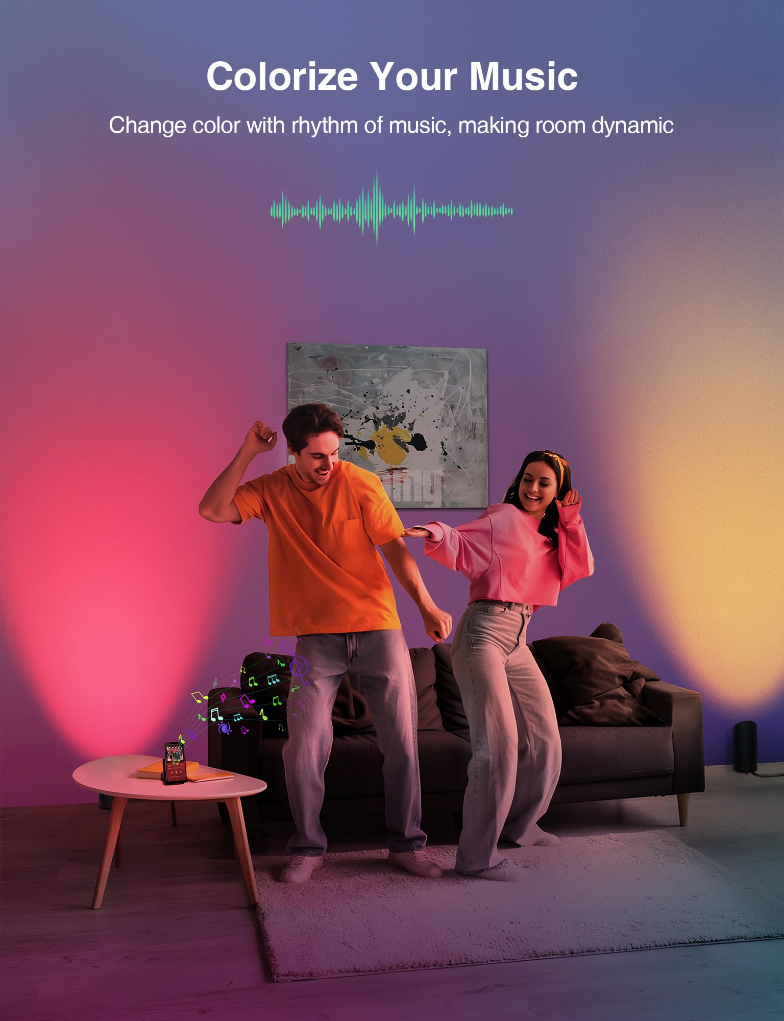 Sunvie 2 Pack Smart Floor Can Light 5W Rgbw Color Changing Uplighting Indoor Uplights 2700K-6500K Up Lights Indoor Floor Spotlight For Plant Corner Wall Artwork  App Control Alexa & Google Home  Black