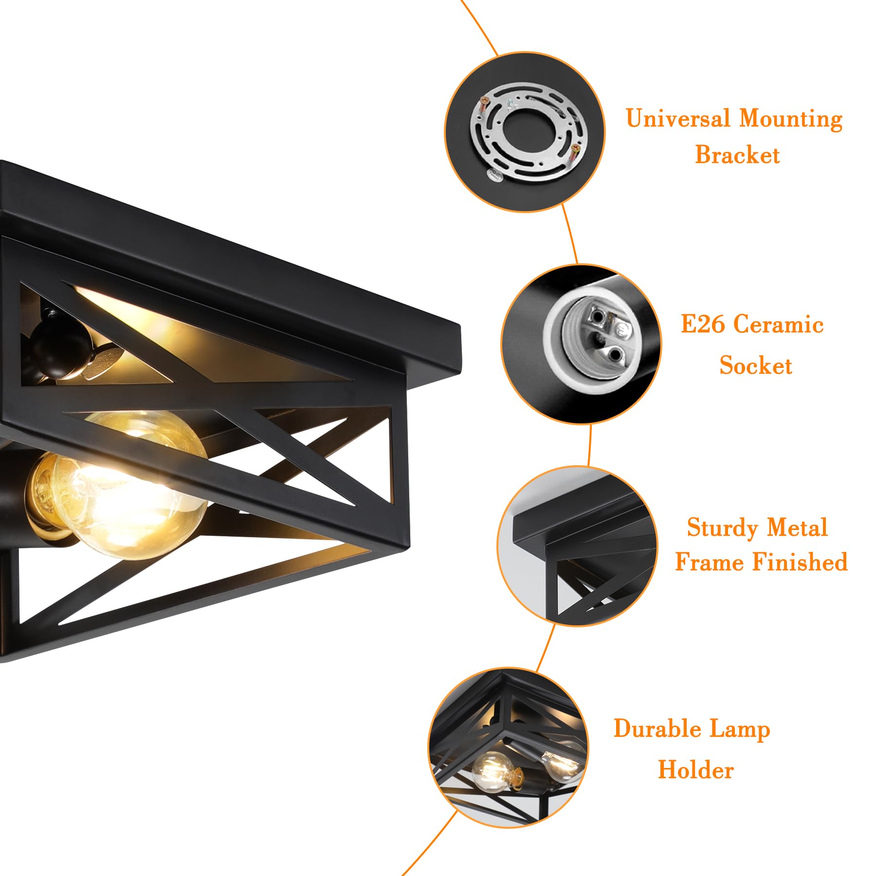 Dikaida 2Pack Vintage Farmhouse Flush Mount Ceiling Light Fixtures, 2-Light Hallway Kitchen Ceiling Light, Industrial Farmhouse