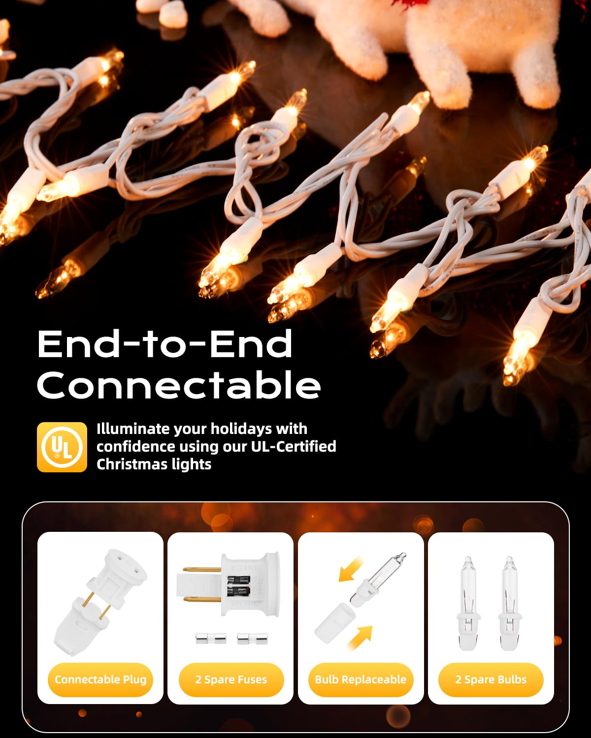 Brightown 100-Count Clear Incandescent Mini String Lights, 25ft Warm White for Indoor Holiday Decor, Christmas Tree Garland, Model HWO-100/2FC