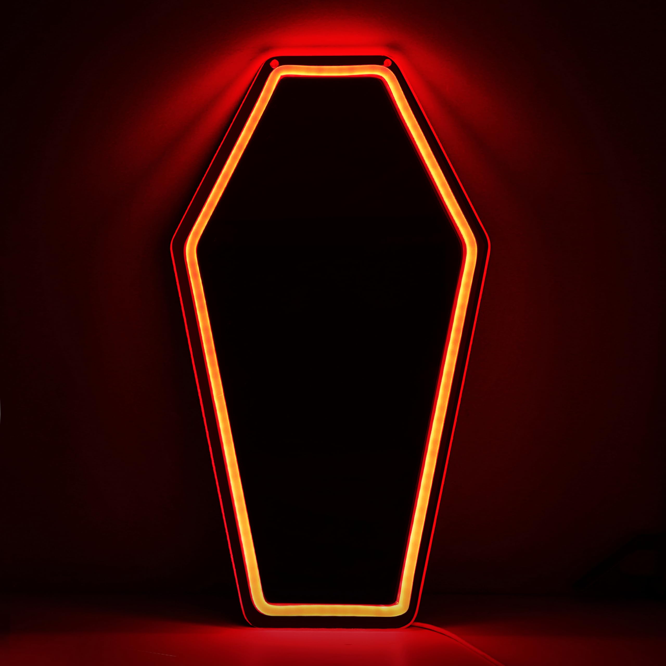Kavaas Gothic LED Neon Coffin Mirror 16.9in x 9.6in, Coffin Neon Mirror for Room Decor, Halloween Wall Art, Best Gifts for Goth Lovers