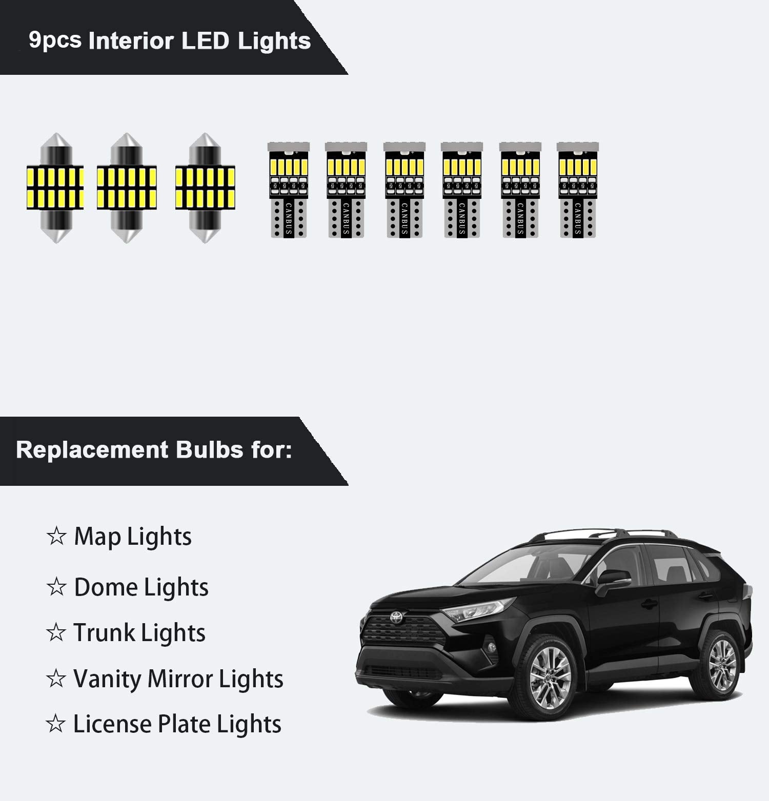 AWALITED 10pcs RAV4 LED Interior Lights Kit - Super Bright White & Yellow Dome Map Bulbs for 2016-2021 Toyota RAV4 Models