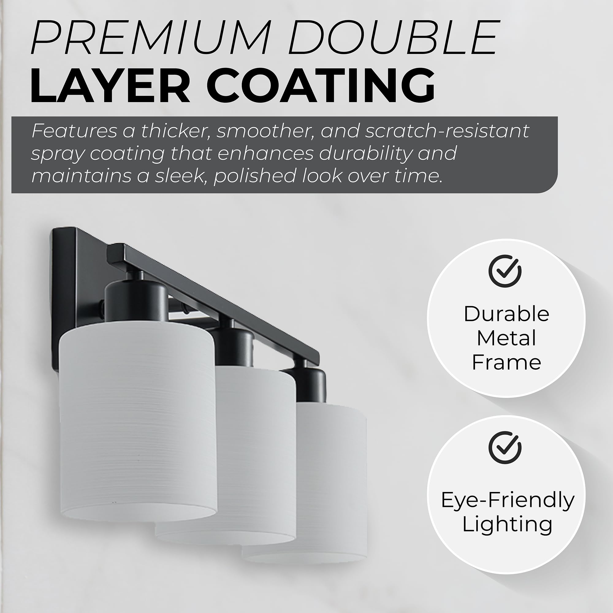 The Door Bull Modern Bathroom Vanity Light, Matte Black, 3 Lights, Milky White Glass Shades, E26 Socket, VNT-1000