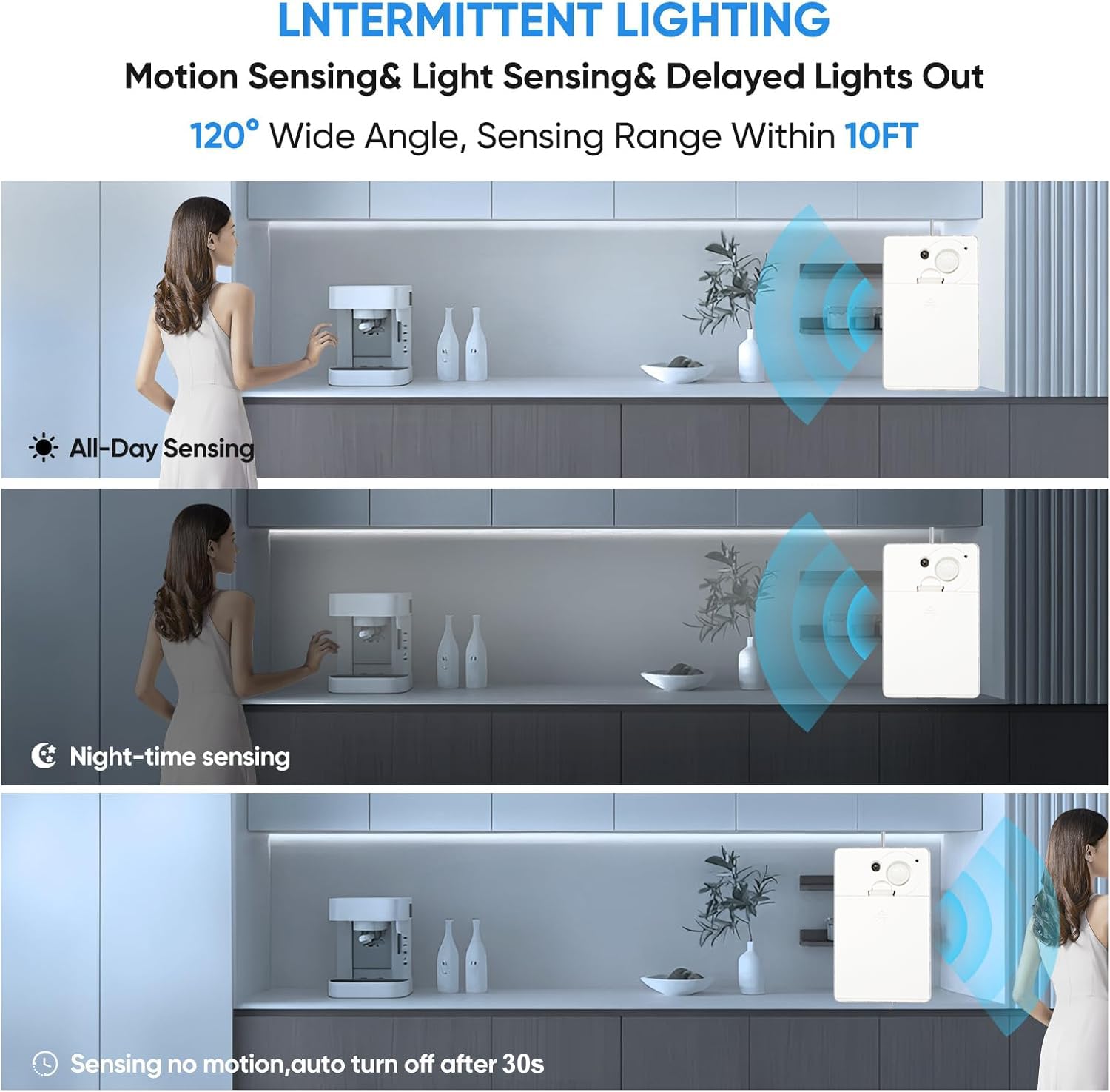 Battery Powered Led Strip Lights  Cob Motion Sensor Led Strip Lights 20 Inch X 3 Pack For Kitchen Under Cabinet Lighting  Shelves  Under Counter  Closet  Cordless Click Light  Cool White 6000K