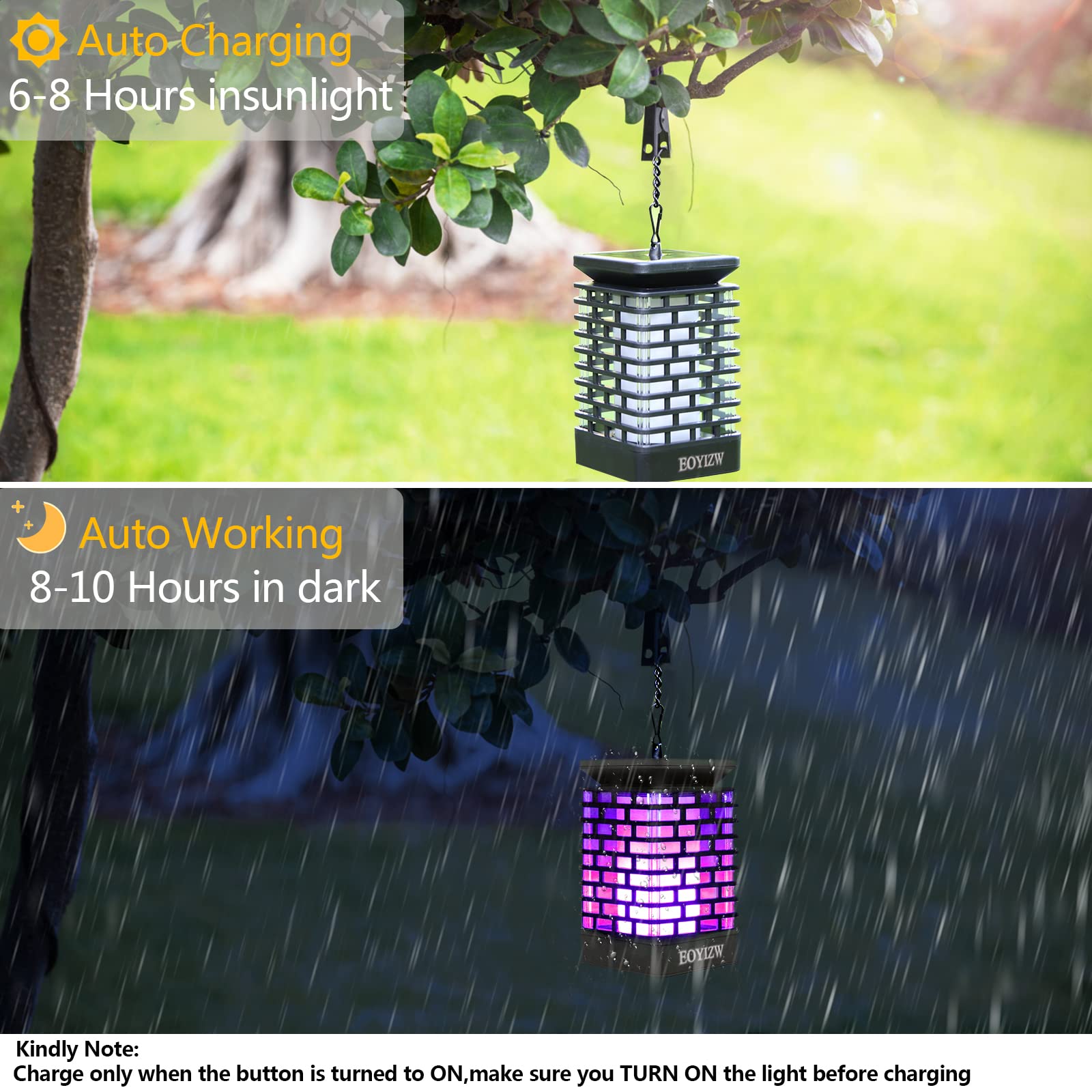 EOYIZW Solar Lanterns - 99 LEDs, IP65 Waterproof, Purple Flame, 2 Pack, Garden Lights Decor for Halloween, Yard, Porch, Patio