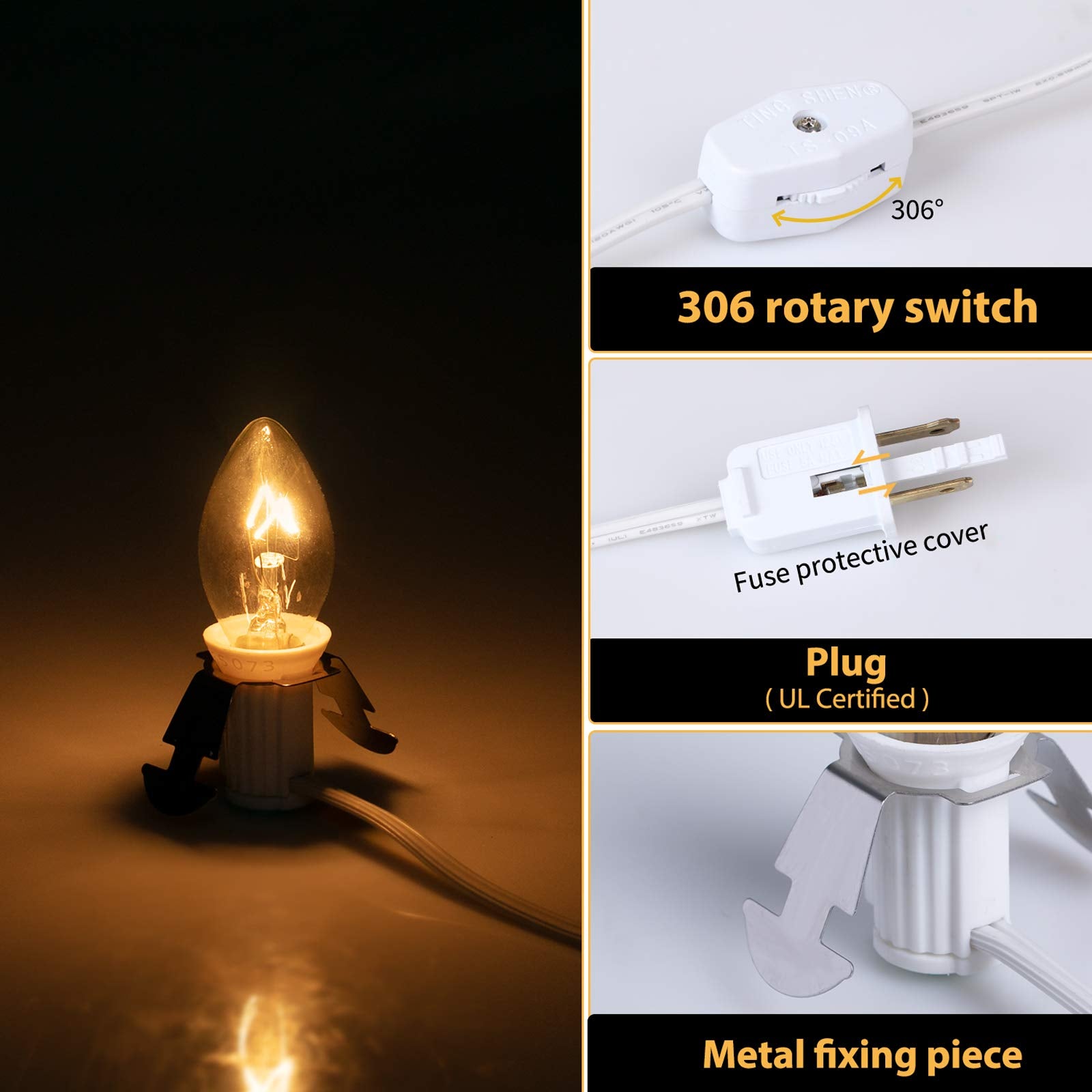 Brightown LED Accessory Cord - 6ft with On/Off Switch, Warm White Bulb, 2 Pack for Night Lights, Crafts, Holiday Decor