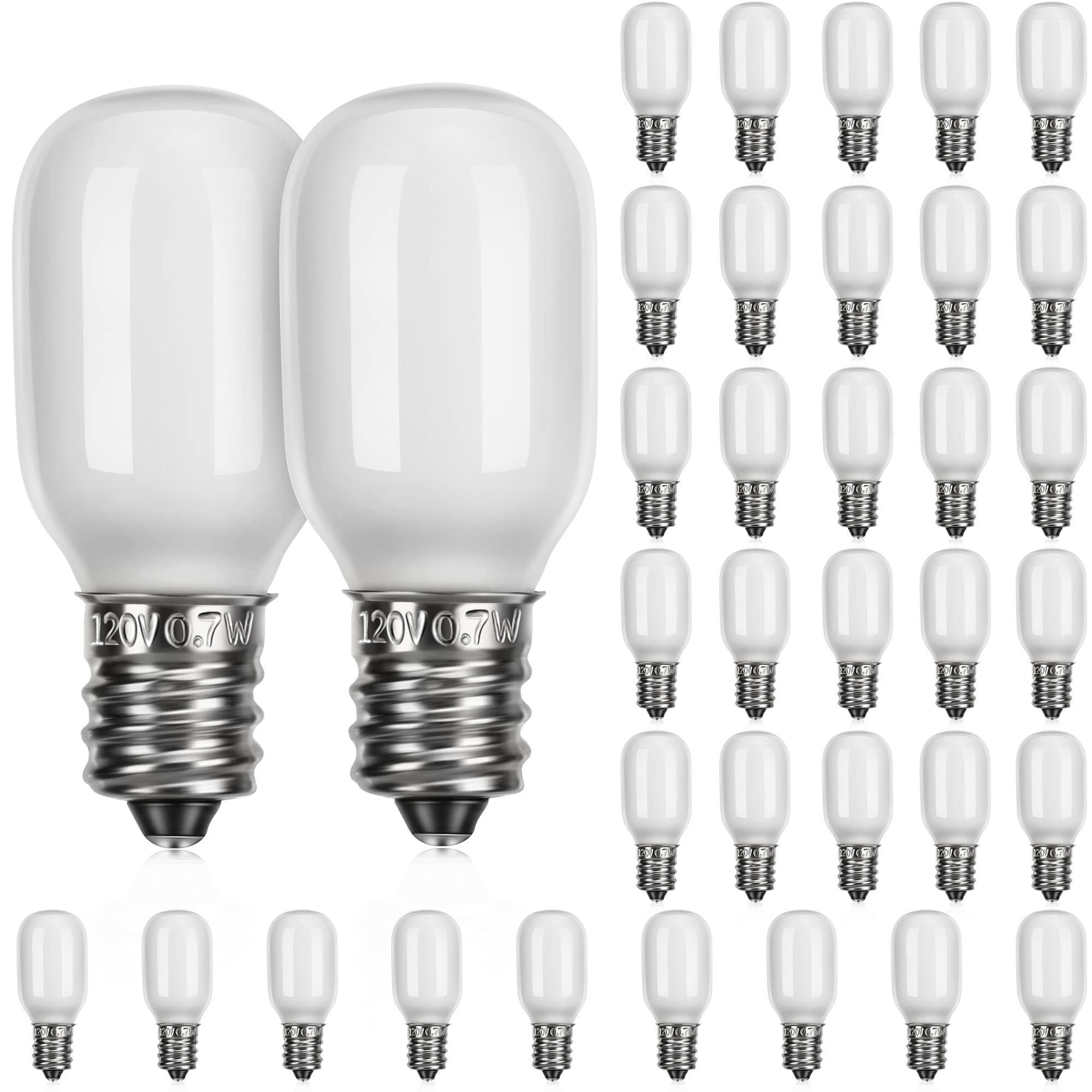 Meonum Christmas Village Replacement Light Bulbs  E12 Candelabra Base T20 Led Bulbs  0.7W 120V Replacement Light Accessories For Villages Houses  Christmas Tree  Halloween Pumpkin(36 Pieces)