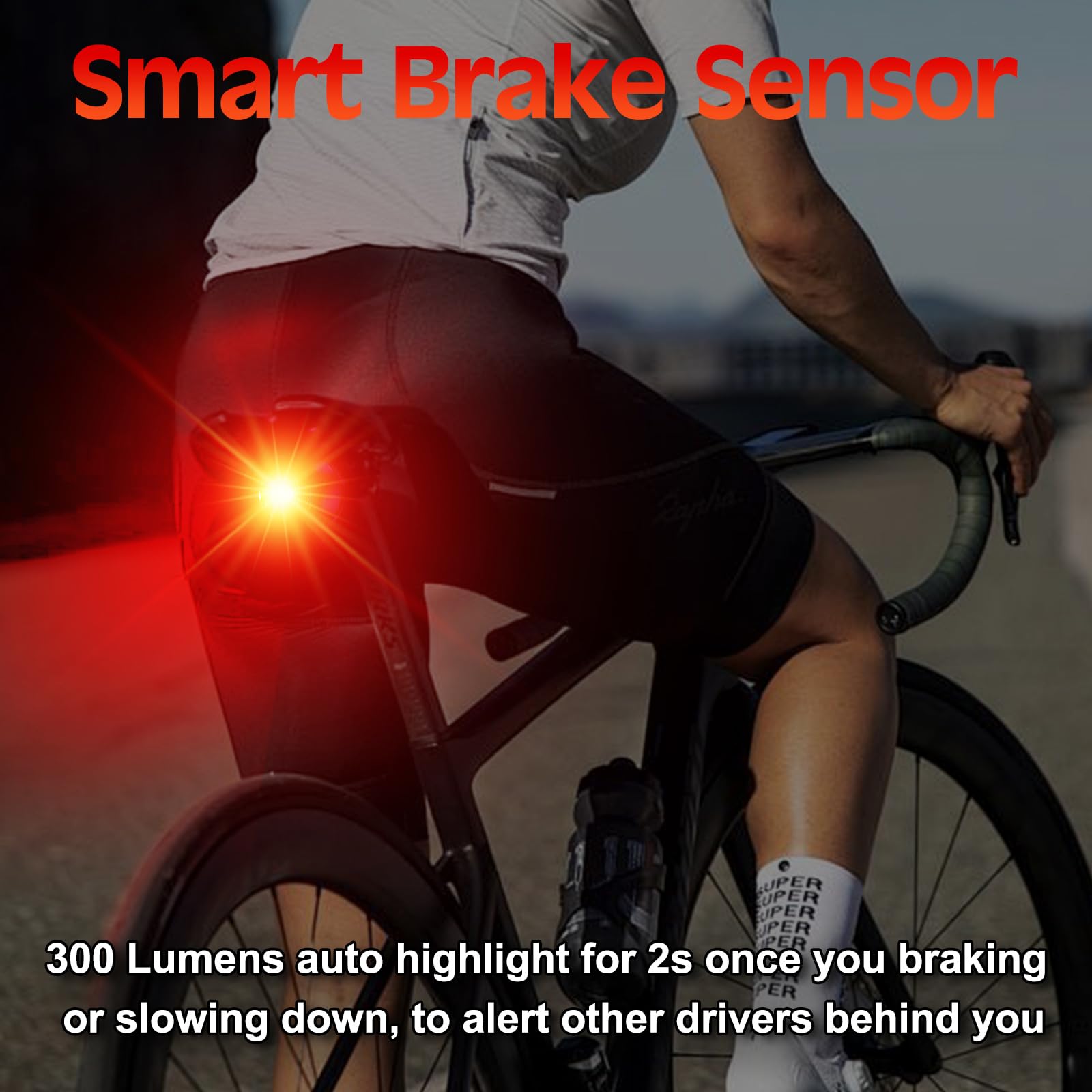 Cruxer Ultra Bright Bike Tail Light 200 Lumen USB-C Rechargeable, Smart Brake Sensing, IP66 Waterproof, Black