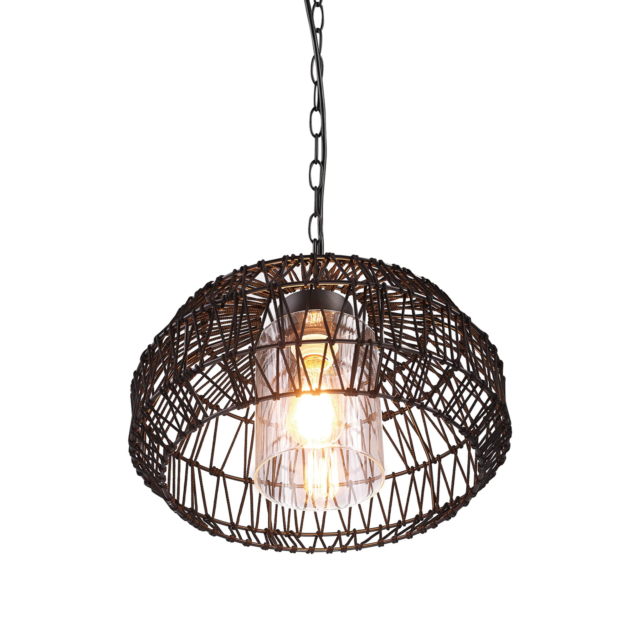 Globe Electric 44759 1-Light Outdoor Pendant Light, Black Fabric Shade, Matte Black, Designer Hanging Cord