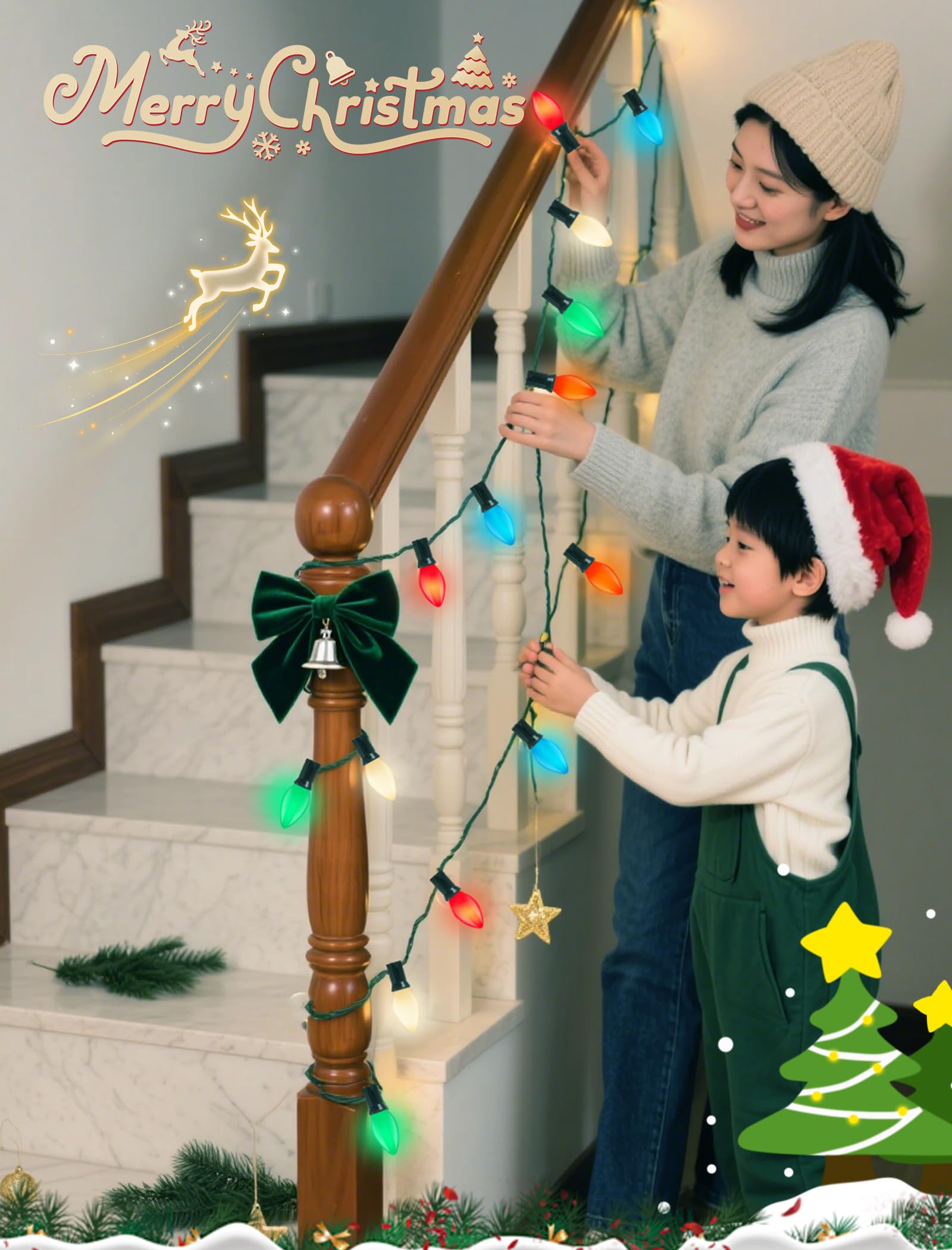 25Ft Multicolor Christmas Lights Outdoor  C7 5W Vintage Ceramic String Lights With 25 Colorful Baked Incandescent Bulbs  Hanging Patio Lights For Porch Roofline Xmas Tree Garden Pathway Indoor Decor