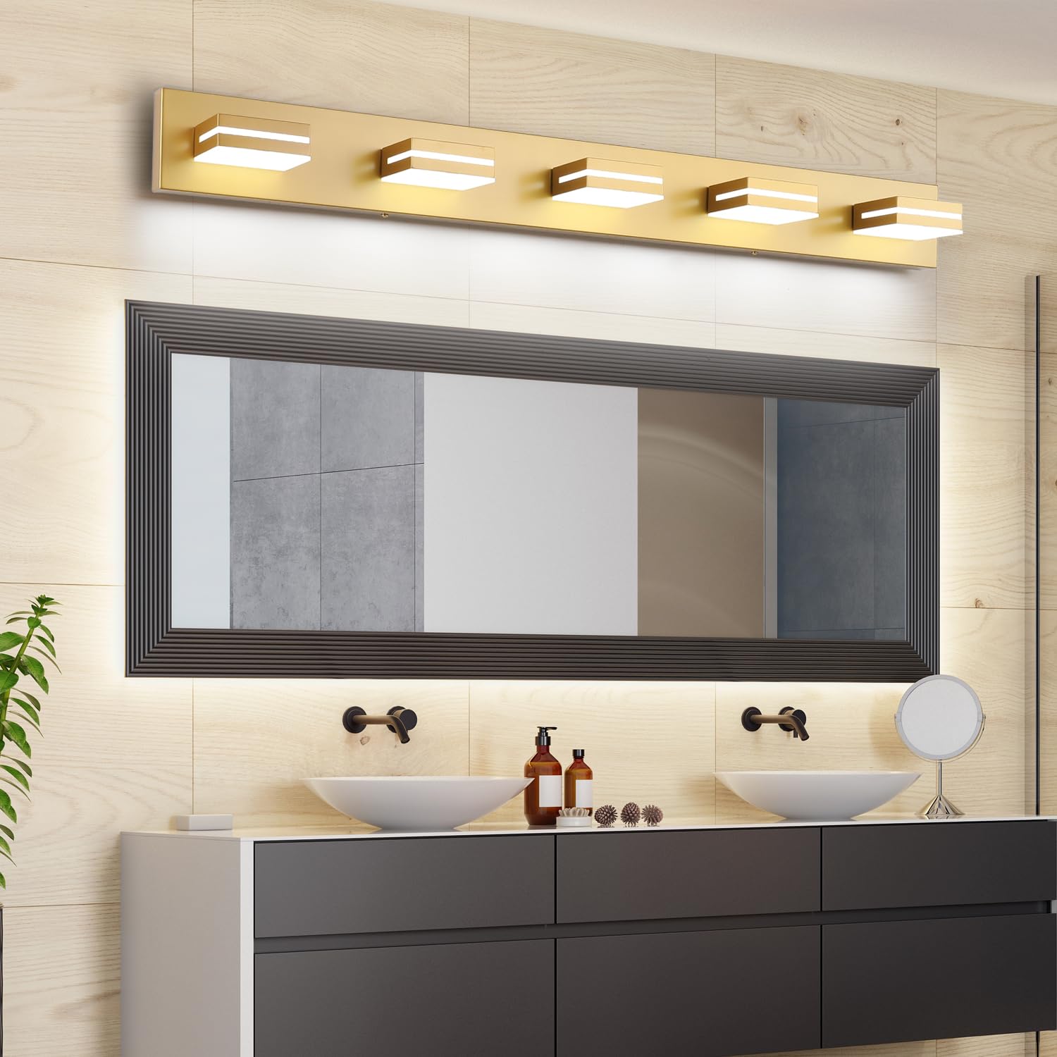 Sinerise Led Modern Bathroom Vanity Light Fixtures (6-Light, 48-Inch), Matte Gold Modern Acrylic Bathroom Wall Lighting Fixtures