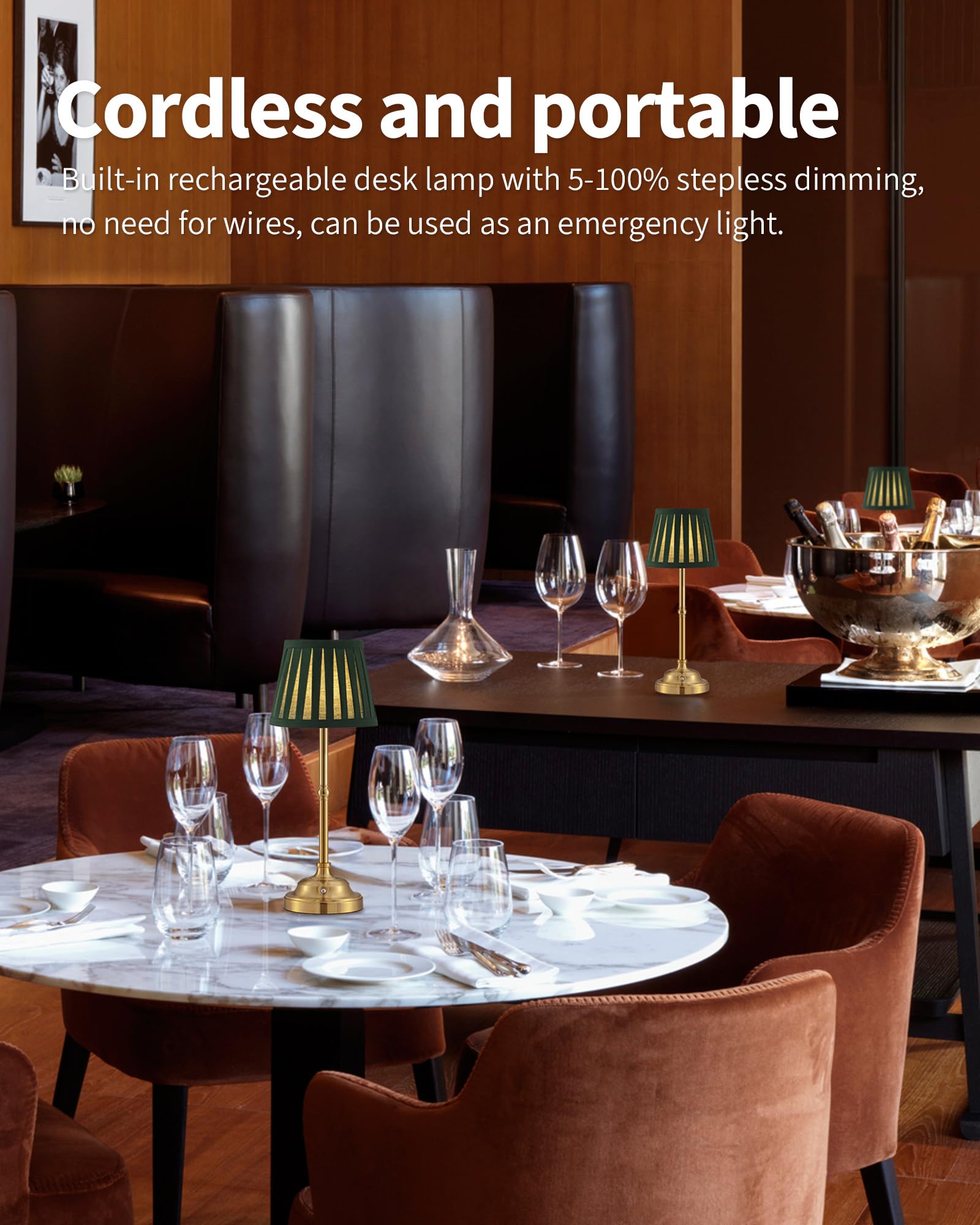 Kdg Cordless Led Table Lamp Set Of 2  Portables Fabric Shade Desk Lamps  4000Mah Rechargeable Battery Powered Lighting  Dimmable Light For Dining Room  Bedroom  Bedside  Night Light  Balcony (Green)