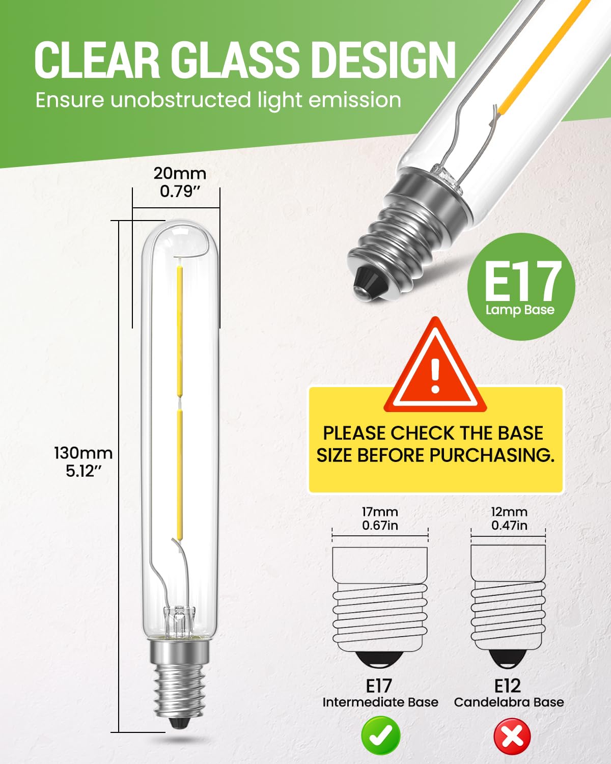Tobebright T6.5 Led Exit Sign Light Bulbs,2W Refrigerator Light Bulb,20W T6.5 120V Intermediate Base E17 Clear Appliance Bulb Eq
