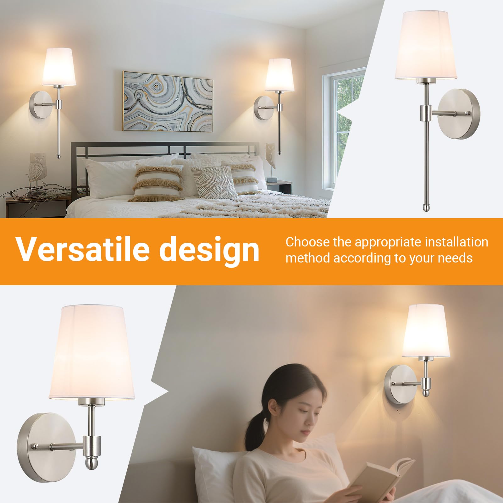 Nekhung Battery Operated Wall Sconces Set of 2, Wireless RGB Rechargeable Light, Nickel, 20-inch, Remote Control, No Electrician Needed
