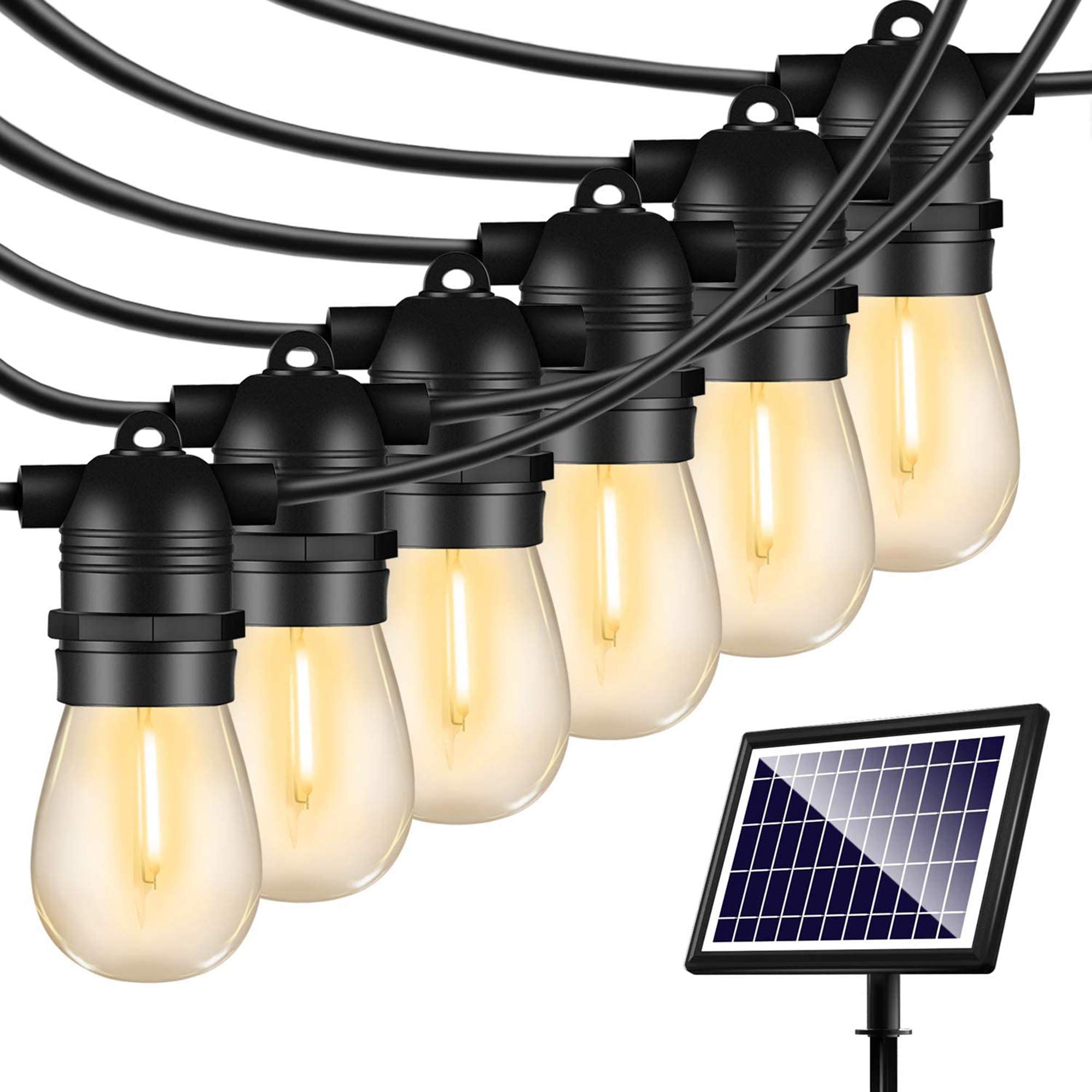 SUNAPEX Solar String Lights Outdoor Waterproof 48FT Shatterproof Edison Bulbs Yellow 2700k Rubber