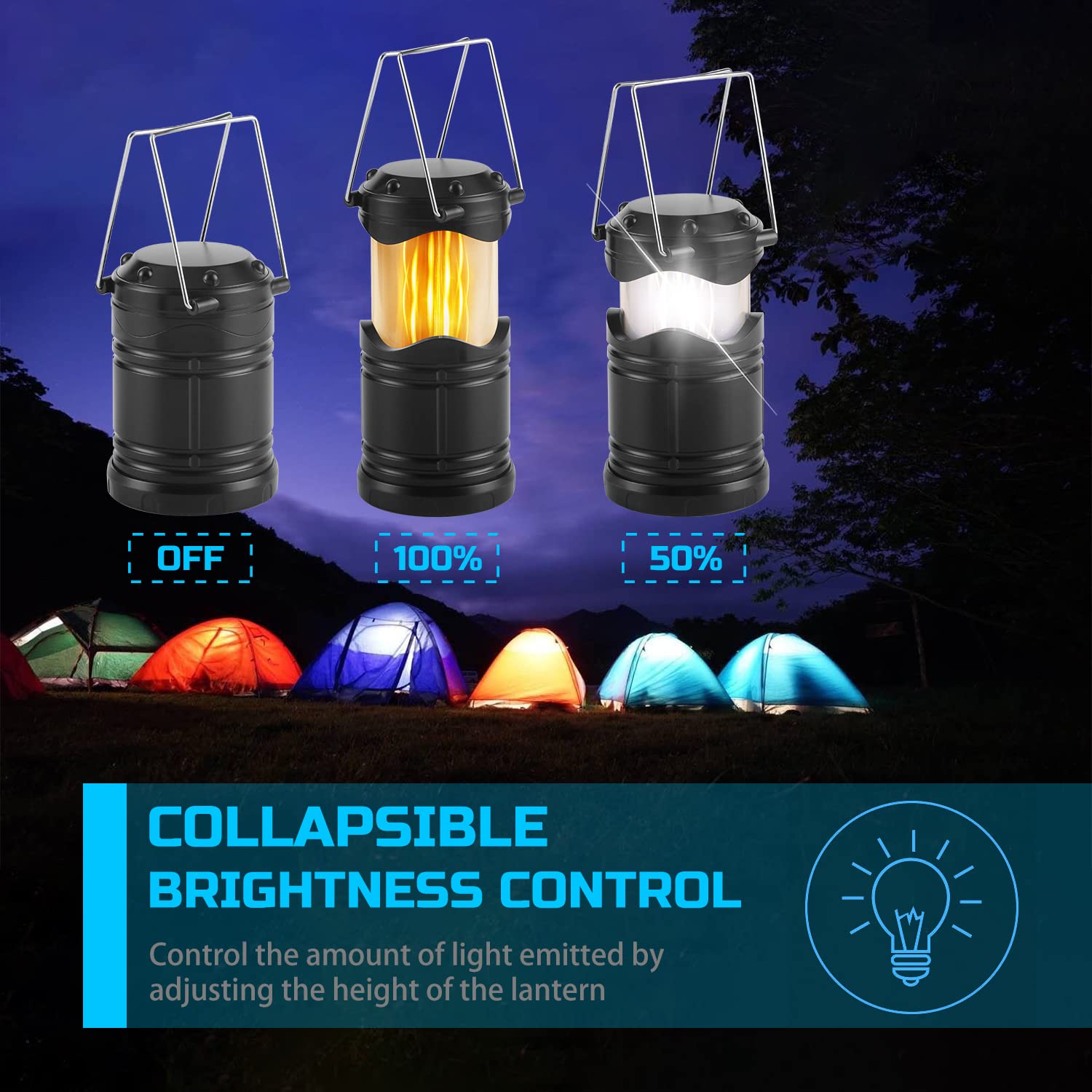 Lichamp LED Camping Lanterns, Collapsible Flameless Candles, Battery Powered, Medium, Black, Model C4BK