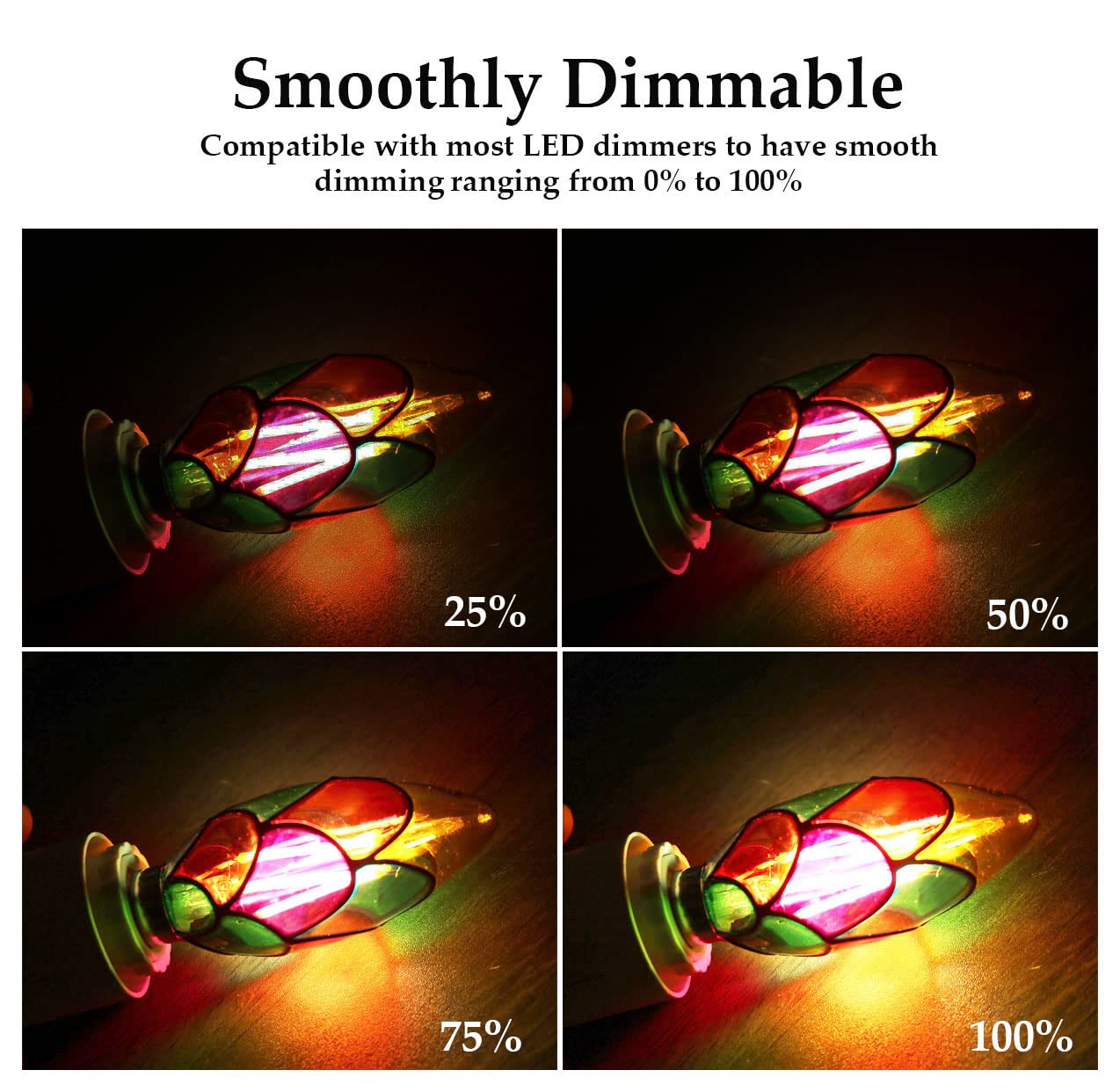 Greeogin Dimmable Stained Glass Led Edison Bulb, Led Color Bulb,C35 E12 Base 4 Watts Led Light Bulbs 40W Halogen Bulb Replacemen