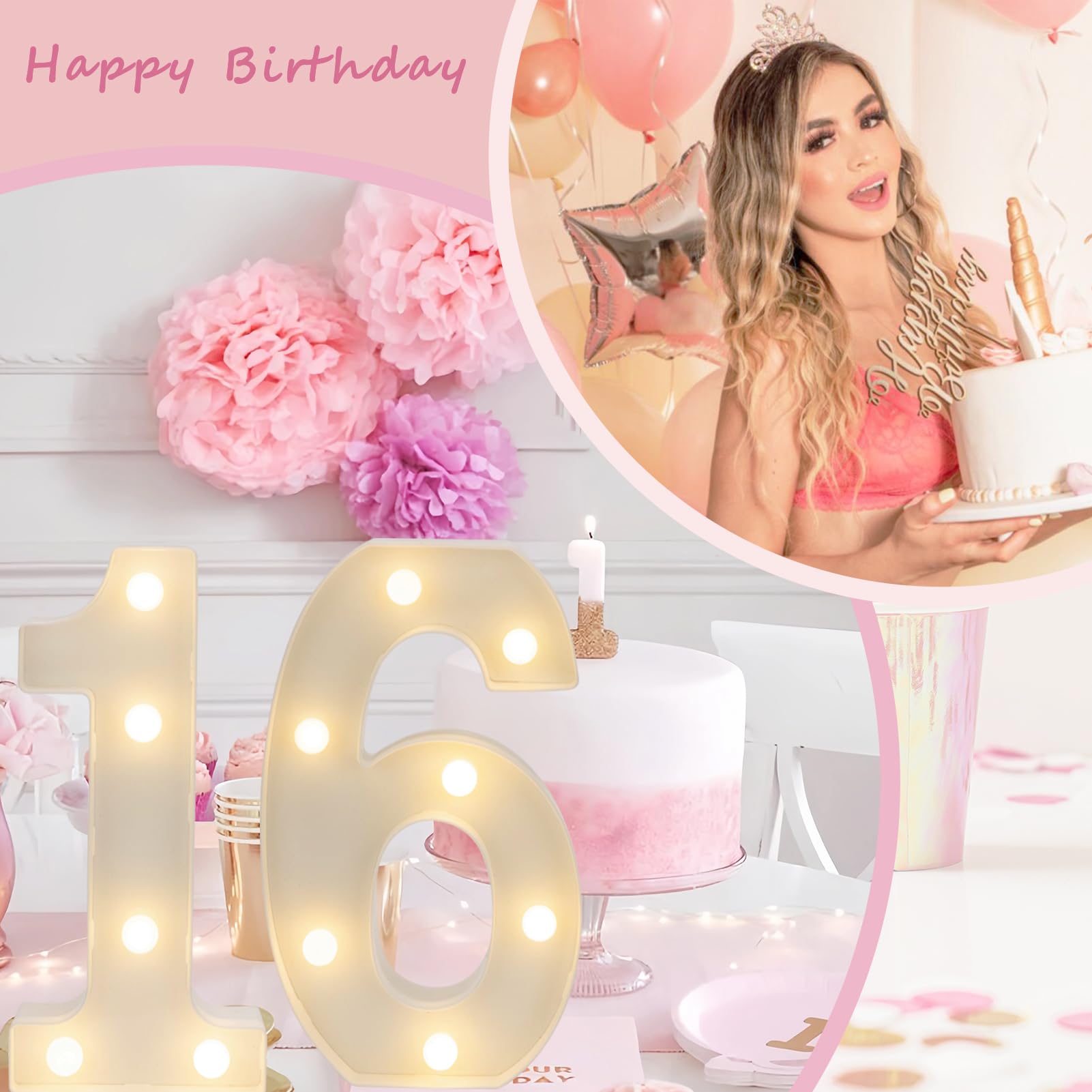 IFDGCTK LED Light Up Numbers for 16th Birthday, Warm White Marquee Sign, Decorative Party Decor