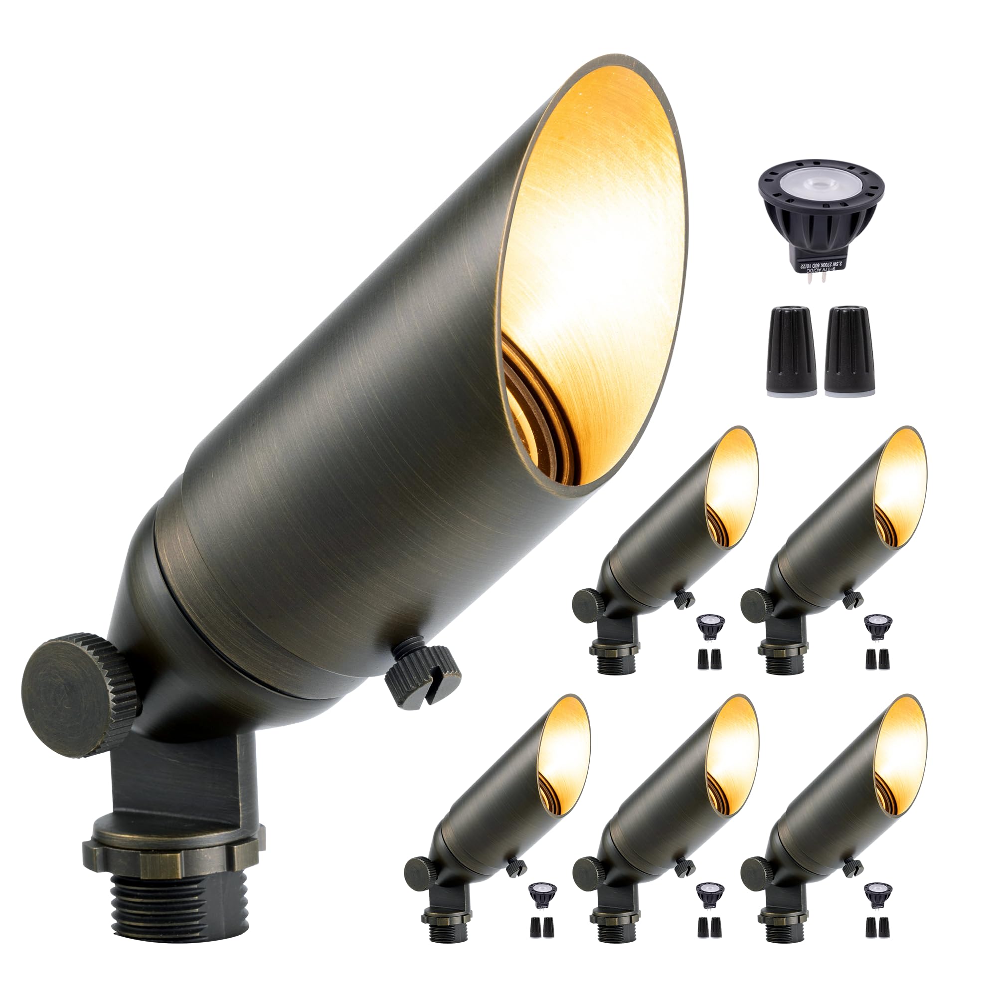 Gardenreet Spot Lights Brass - 12V Low Voltage Landscape Spotlight, MR11 Wired Uplights Outdoor Waterproof, LED Electric 180 Lum