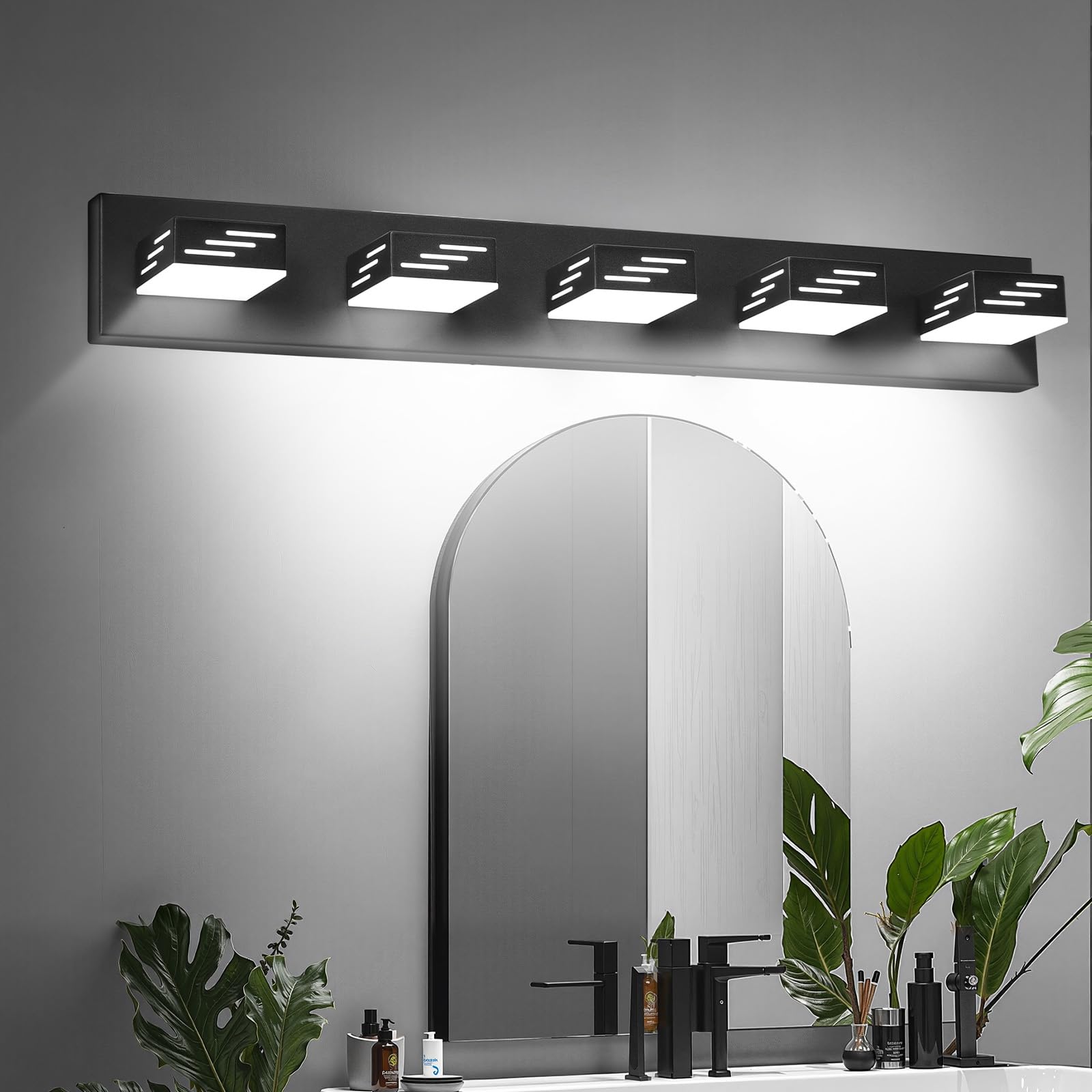 VEVOR 5-Light LED Modern Vanity Light Fixtures  33.46-Inch  Black Finish Bathroom Wall Lighting Fixture Over Mirror  with IP44 Waterproof  for Bathroom  Living Room  Bedroom  Hallway  Cool White 6000K