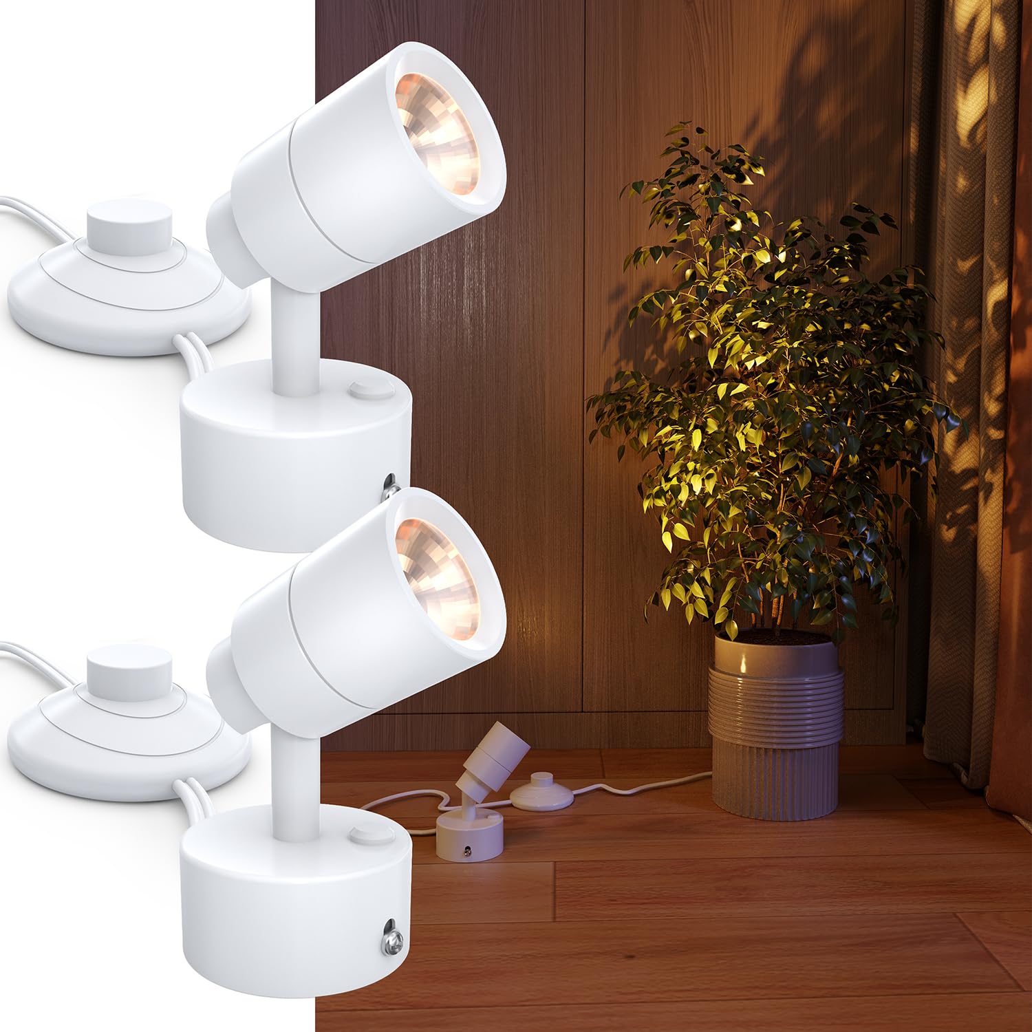 Sunco Uplights with Foot Switch, 3W LED Floor Spotlight, for Indoor Plants, 300 Lumens, 3000K Warm White, Uplighting for Display