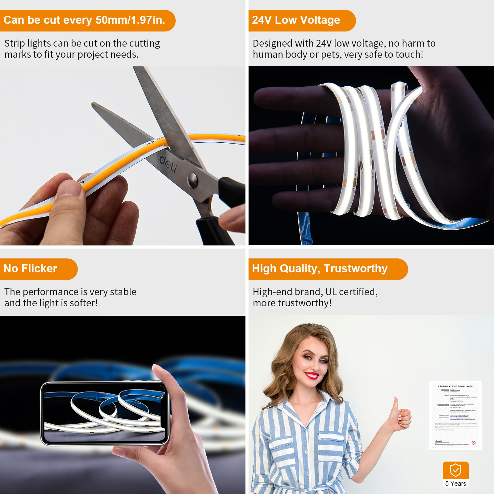 Pautix Cob Led Strip Light 32.8Ft/10M 4800Leds Daylight White 6000K,Cri93+ Super Bright High Lumen,Dimmable 24V Flexible Led Tap