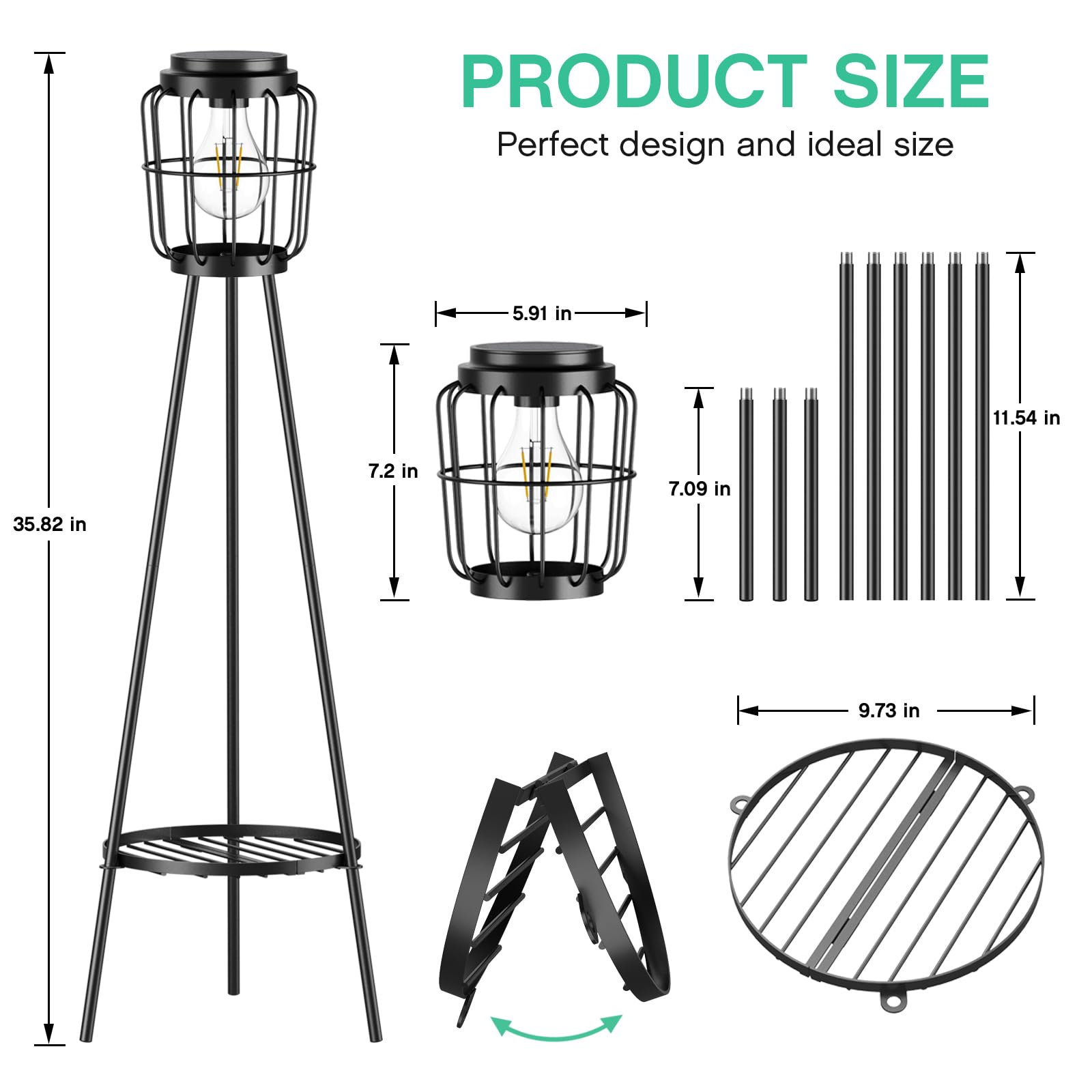 Visflair Solar Lights With Plant Stand, Outdoor Floor Lamp, Waterproof Solar Led Edison Bulb Light Flower Shelf For Patio Porch