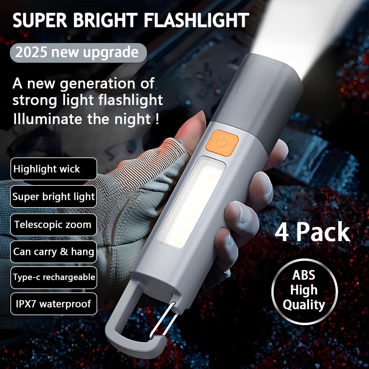 YOUAWE Rechargeable LED Flashlights High Lumens, 20,000 Lumens Super Bright Flashlight with USB Cable and Hook, 3 Modes, Waterpr