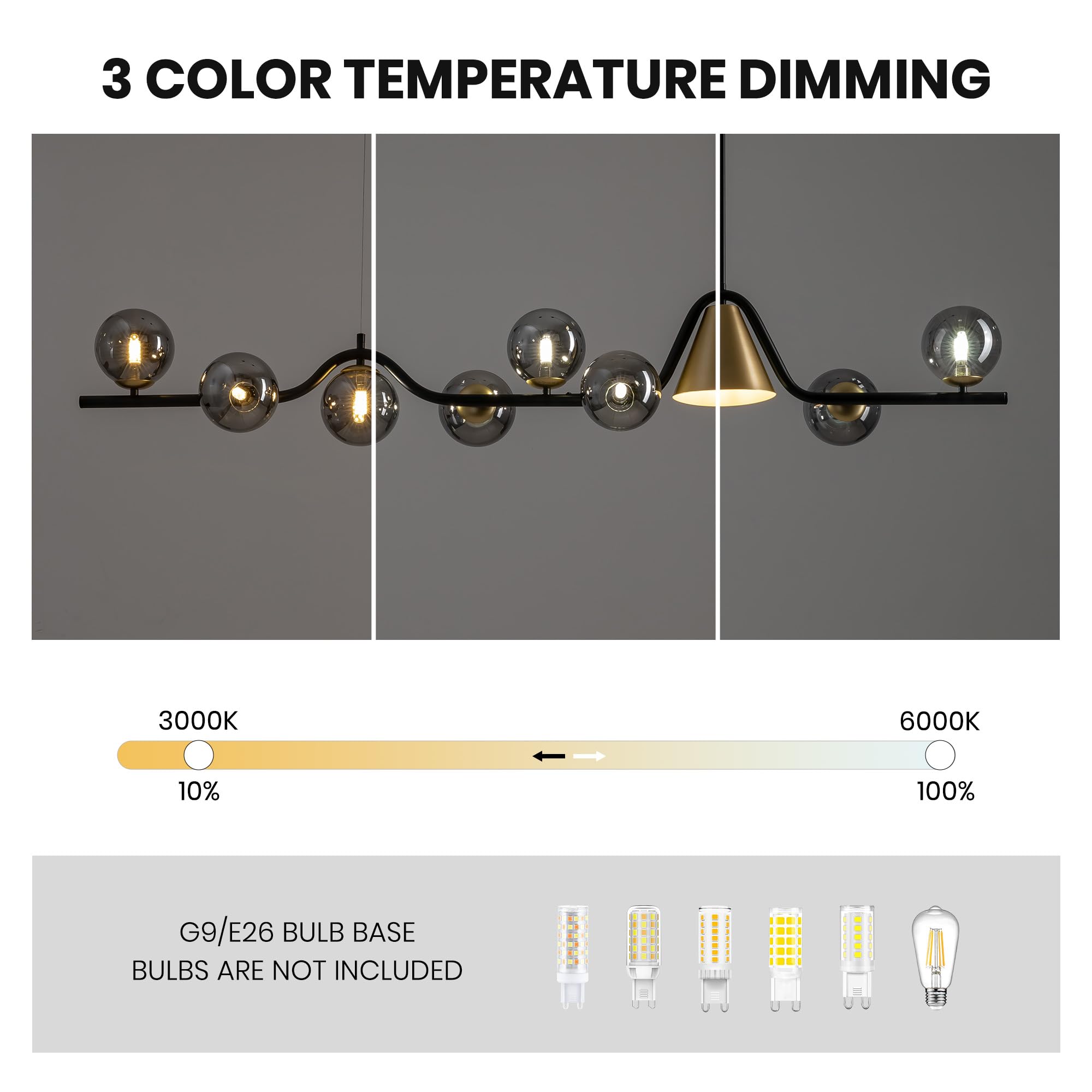 7PMBEANE Mid Century Modern Chandelier, 9 Light Rectangular Black and Gold Sputnik Fixture, L55" Model HLP389BL+G-9A