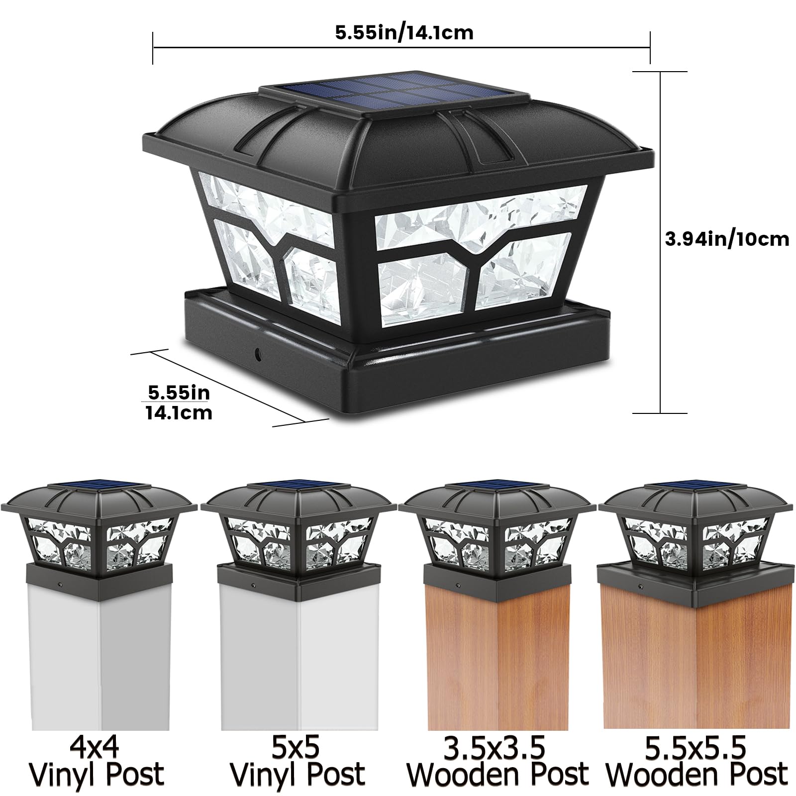 Siedinlar Solar Post Cap Lights Outdoor 2 Color Modes 8 Leds For 4X4 5X5 6X6 Posts Fence Patio Deck Decoration Warm White & Cool White Lighting Black (1 Pack)
