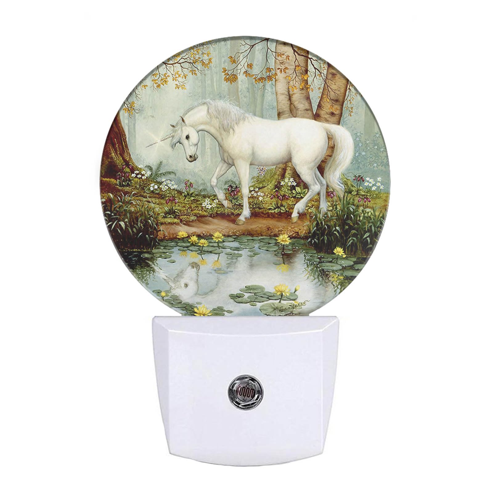 EKOBLA Night Lights Plug into Wall White Unicorn in The Woods Night Light, Unicorn Toys for Girls Boys, Dusk to Dawn Sensor Nigh