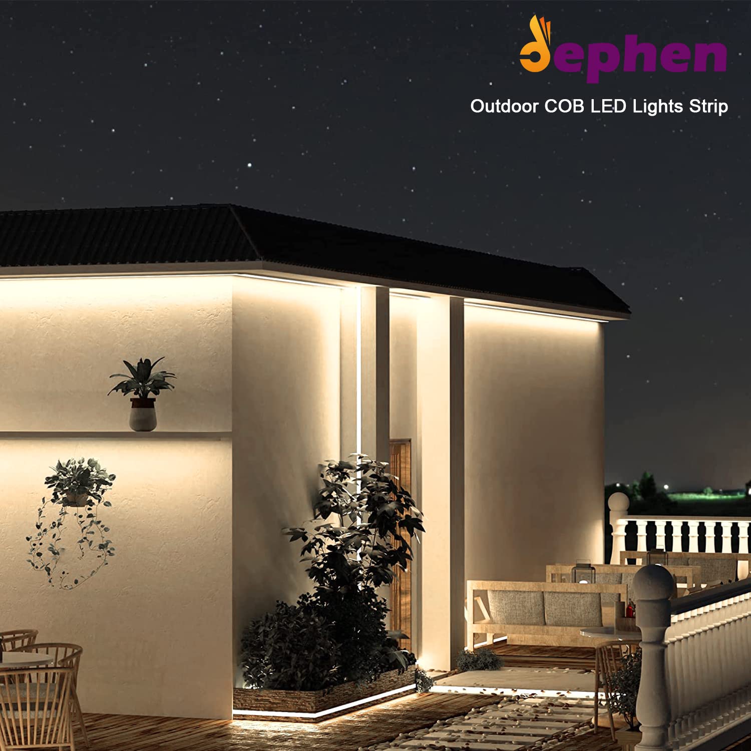 Dephen 16.4Ft Outdoor Led Strip Lights, Ip67 Waterproof, 528 Leds/M, 4000K For Indoor/