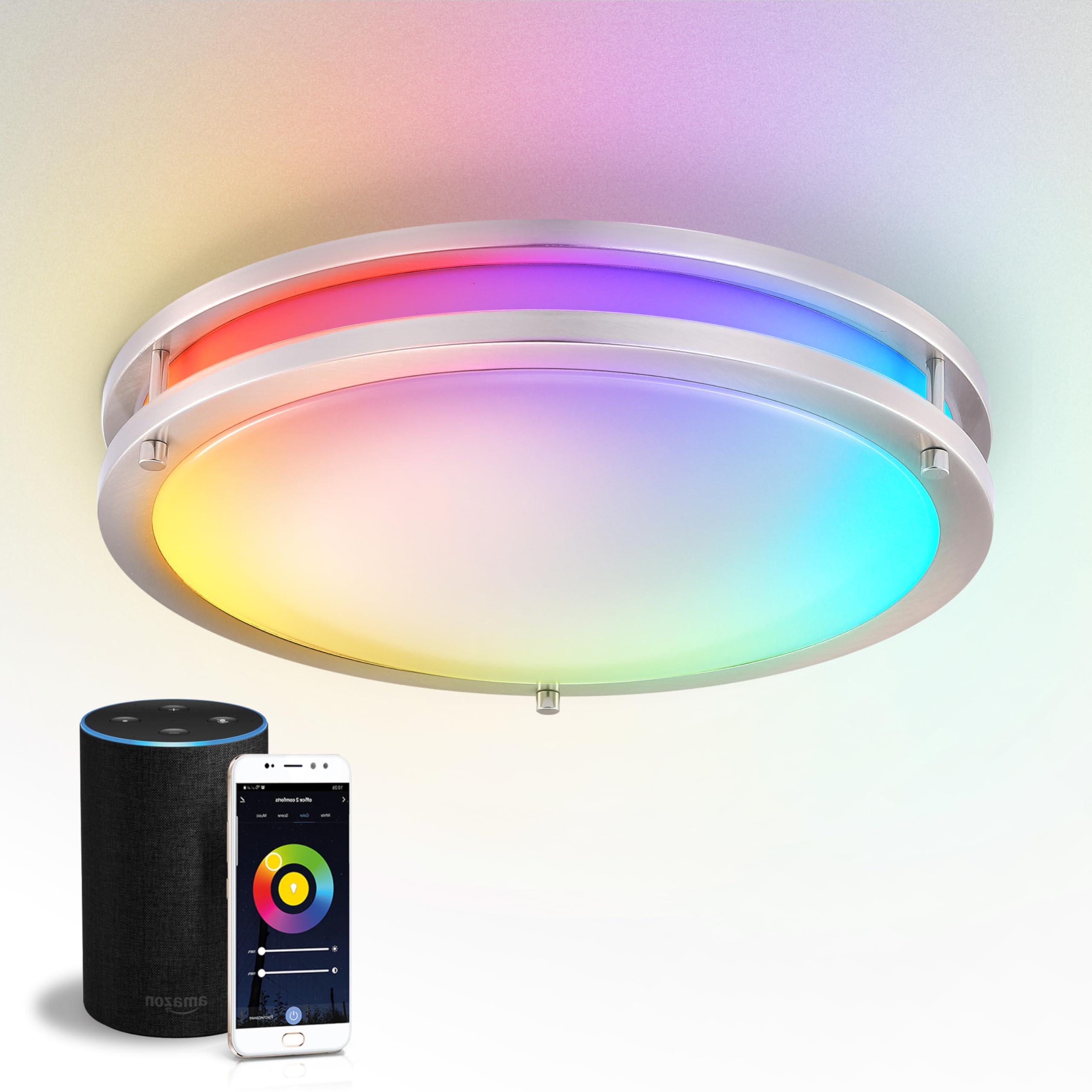 Asd Led 16 Inch Round Flush Mount Light Fixture | 24W 1575Lm Rgb-2700K-6500K 120V | Smart, Multicolor, Dimmable, Etl Listed | Cl