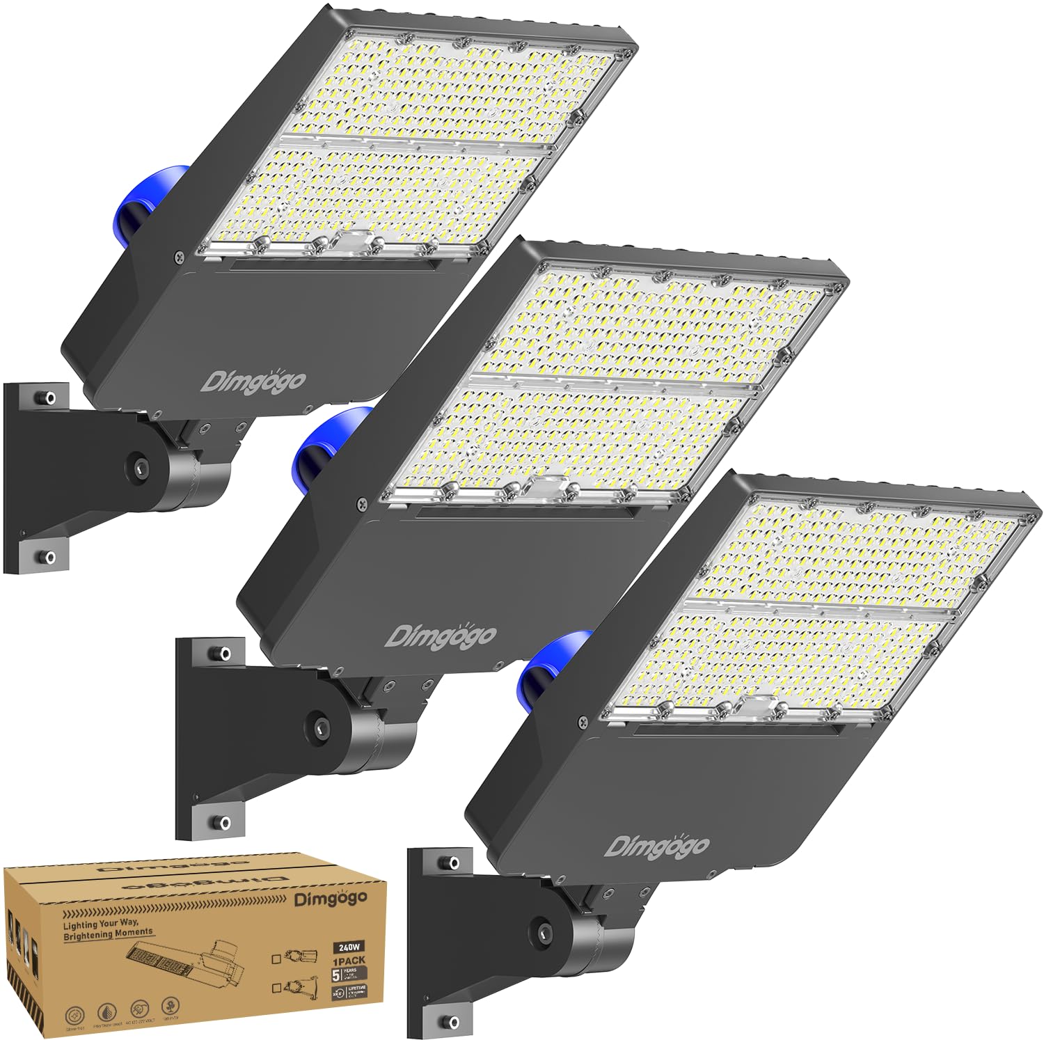 Dimgogo LED Parking Lot Light - 240W Street Lights Dusk to Dawn Outdoor Lighting Commercial with Photocell, 6500K LED Flood Ligh