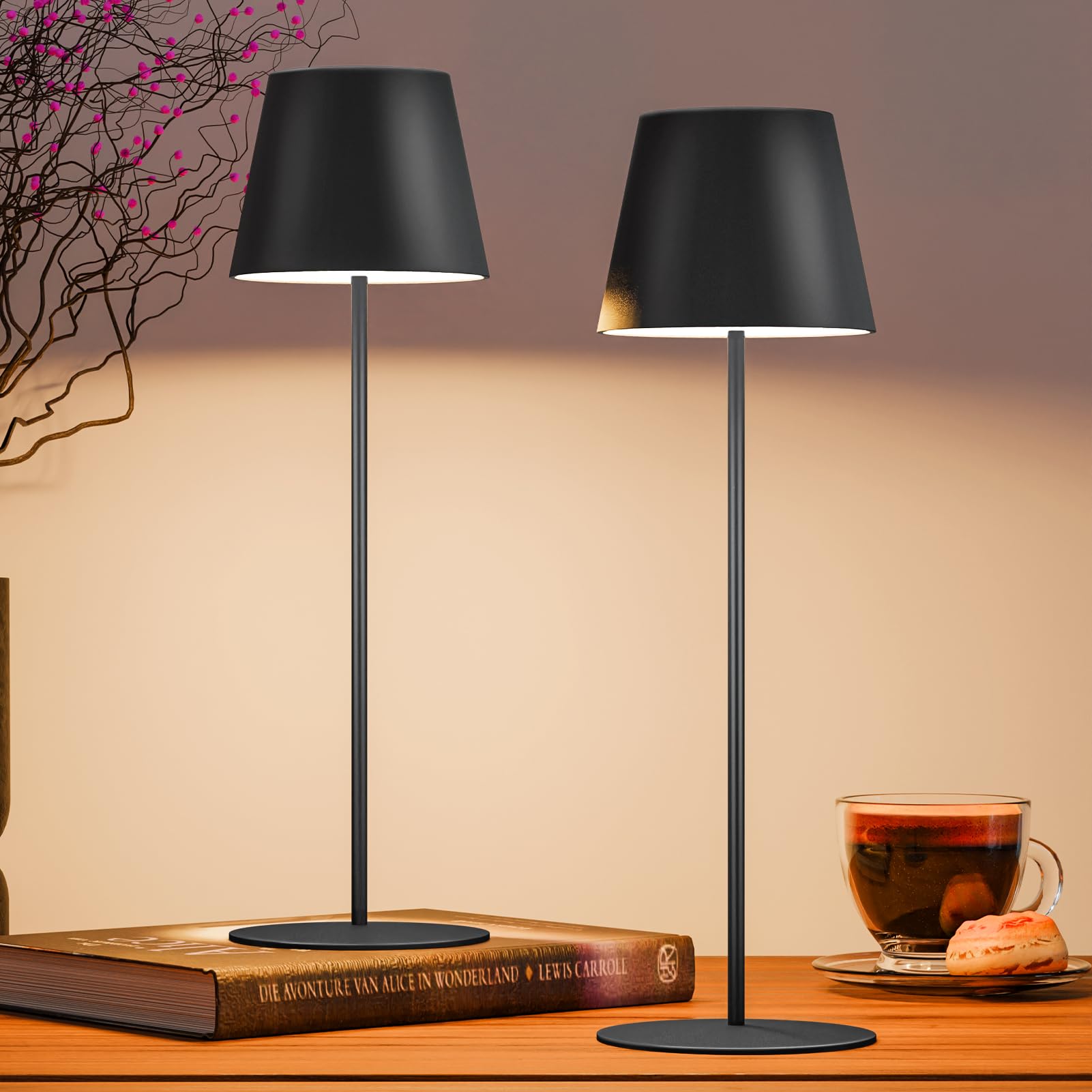 Uuffoo 2 Pack Cordless Rechargeable Table Lamps, 5200Mah Battery Powered Outdoor Table Lamps With 3 Colors Stepless Dimming, Des