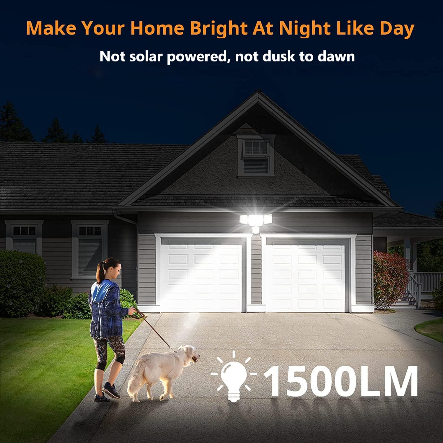 LEPOWER 1500LM Battery Powered LED Flood Light, 3 Head Motion Sensor, IP65 Waterproof, White, Model YY03E-WH