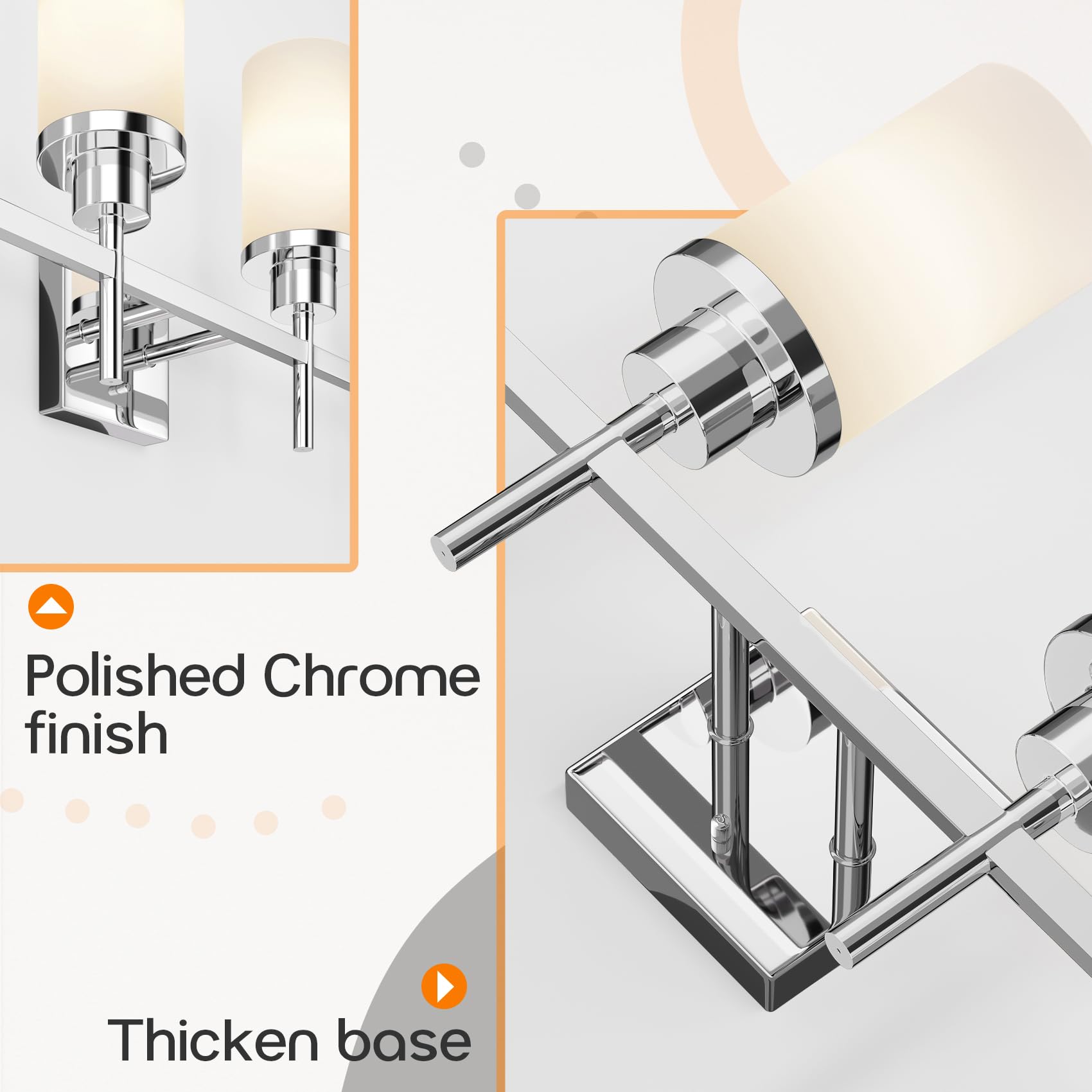 Aoneon 4-Light Vanity Lighting Fixtures With White Frosted Glass Shade  Polished Chrome Bathroom Wall Lamps Over Mirror For Bath Restroom Kitchen T001Ch-L4
