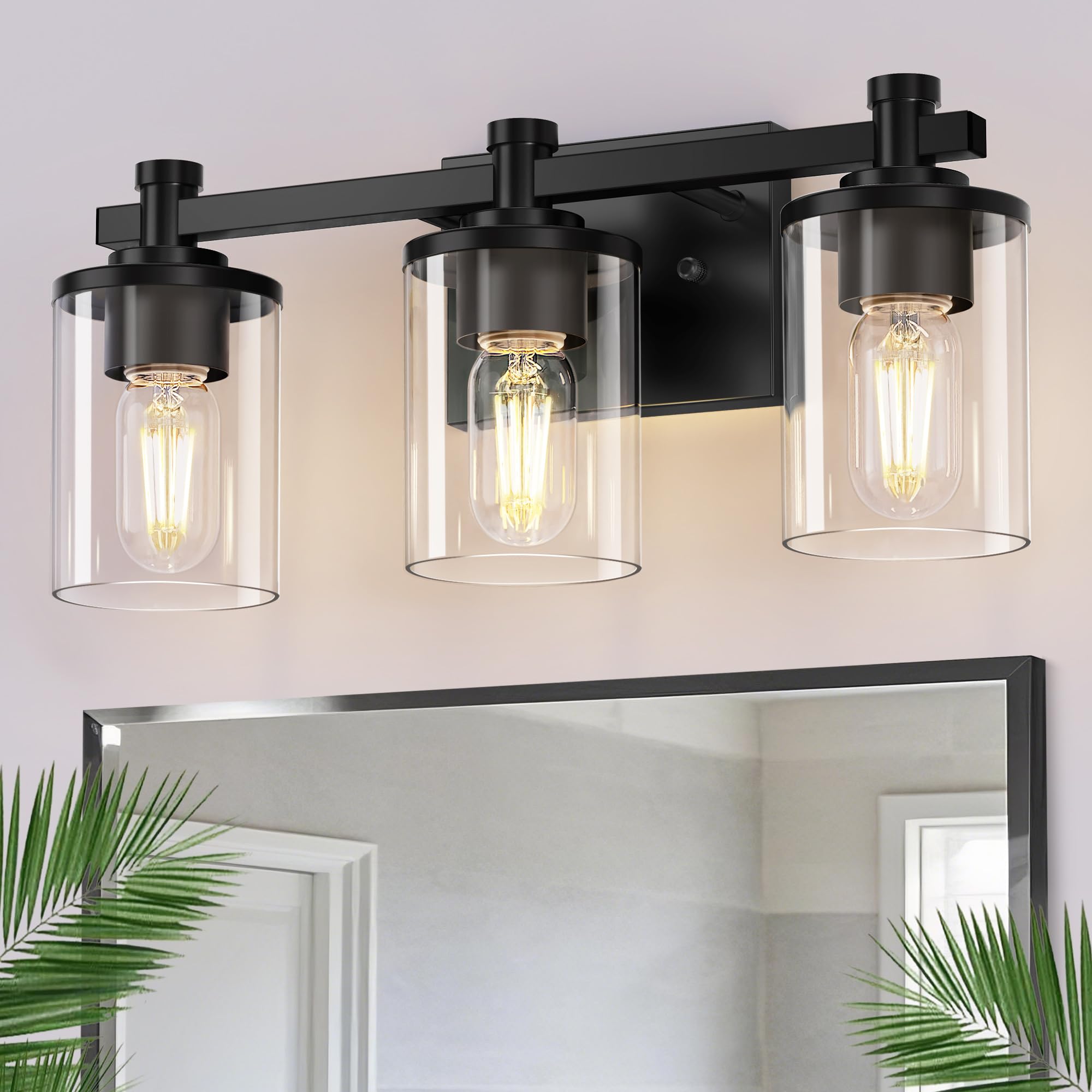 L Lohas Led Bathroom Vanity Light  3-Light Modern Black Wall Sconce Lighting With Clear Glass Shade  Lighting Fixtures Over Mirror  Vanity Light 17In