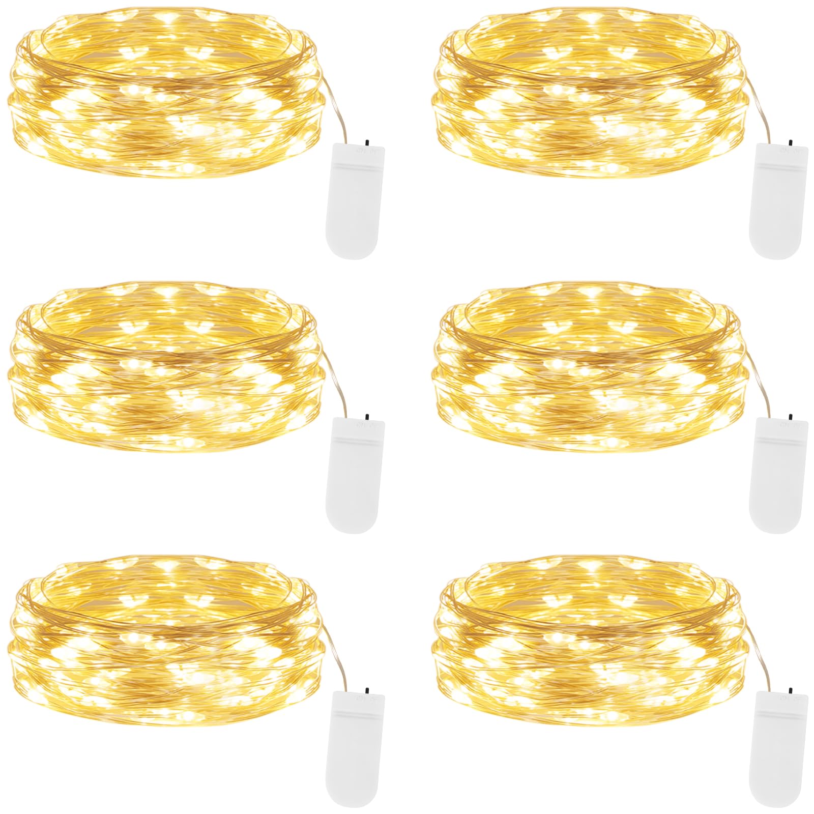 Lakumu 6-Pack Fairy Lights Battery Operated String Lights-7FT 20 LED Waterproof Silver Wire Firefly Lights for Mason Jars DIY Bedroom Wedding Party Centerpiece Table Decor Warm White