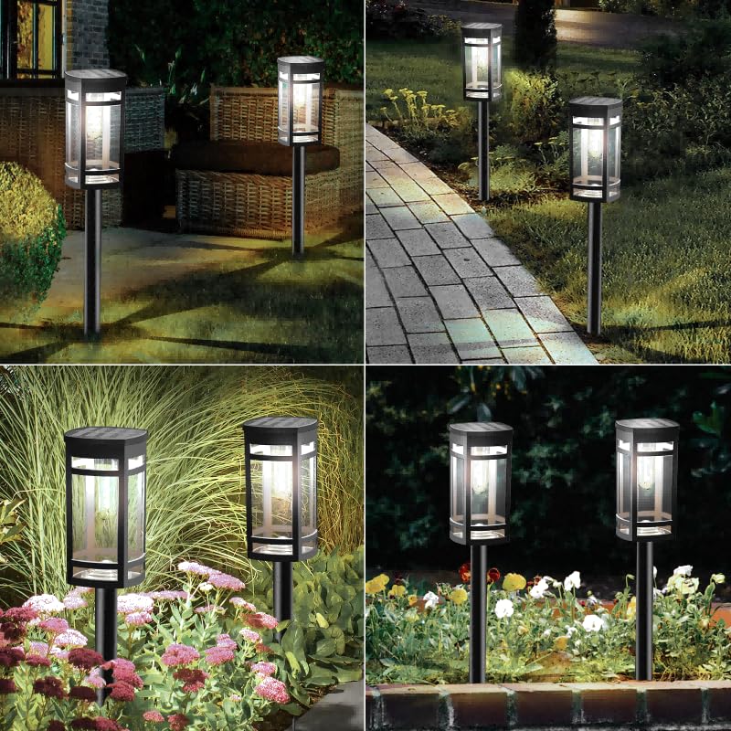 EXCMARK Solar Lights 8 Pack Outdoor Waterproof Garden Pathway Lighting, Cool White, Plastic, Model HR24WH08, Black