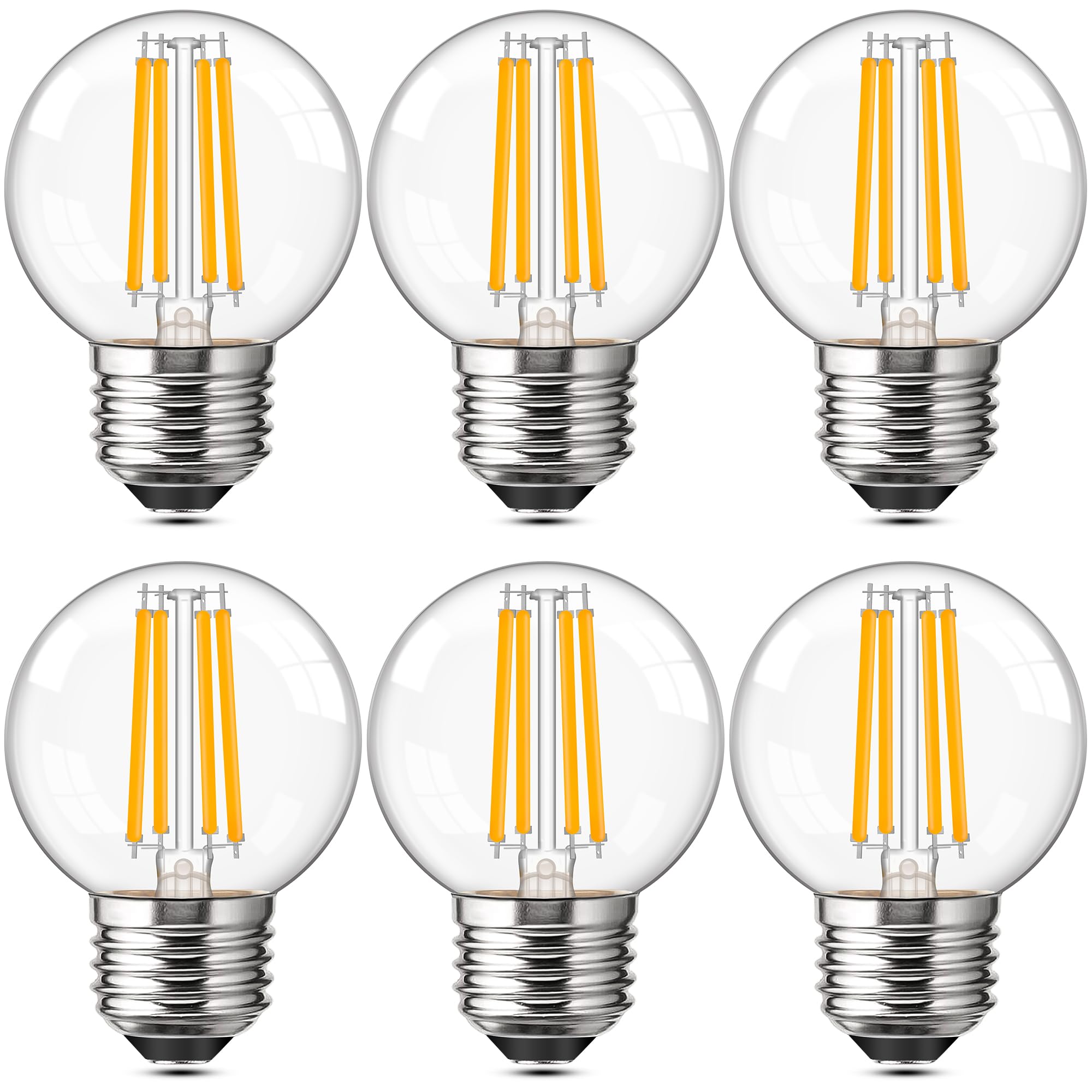 Guangyue Dimmable E26 Clear LED Edison Bulbs G16.5 4W 450LM 2700K Soft White 6 Pack