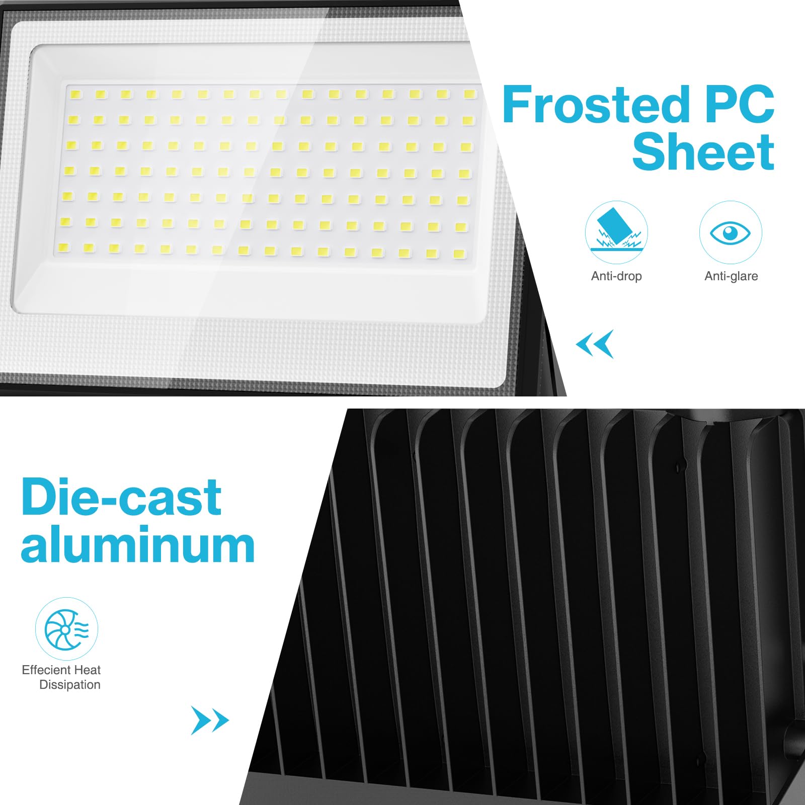 Olafus 100W LED Flood Light - 9000lm, 6500K Daylight White, IP66 Waterproof, 4 Pack, Black