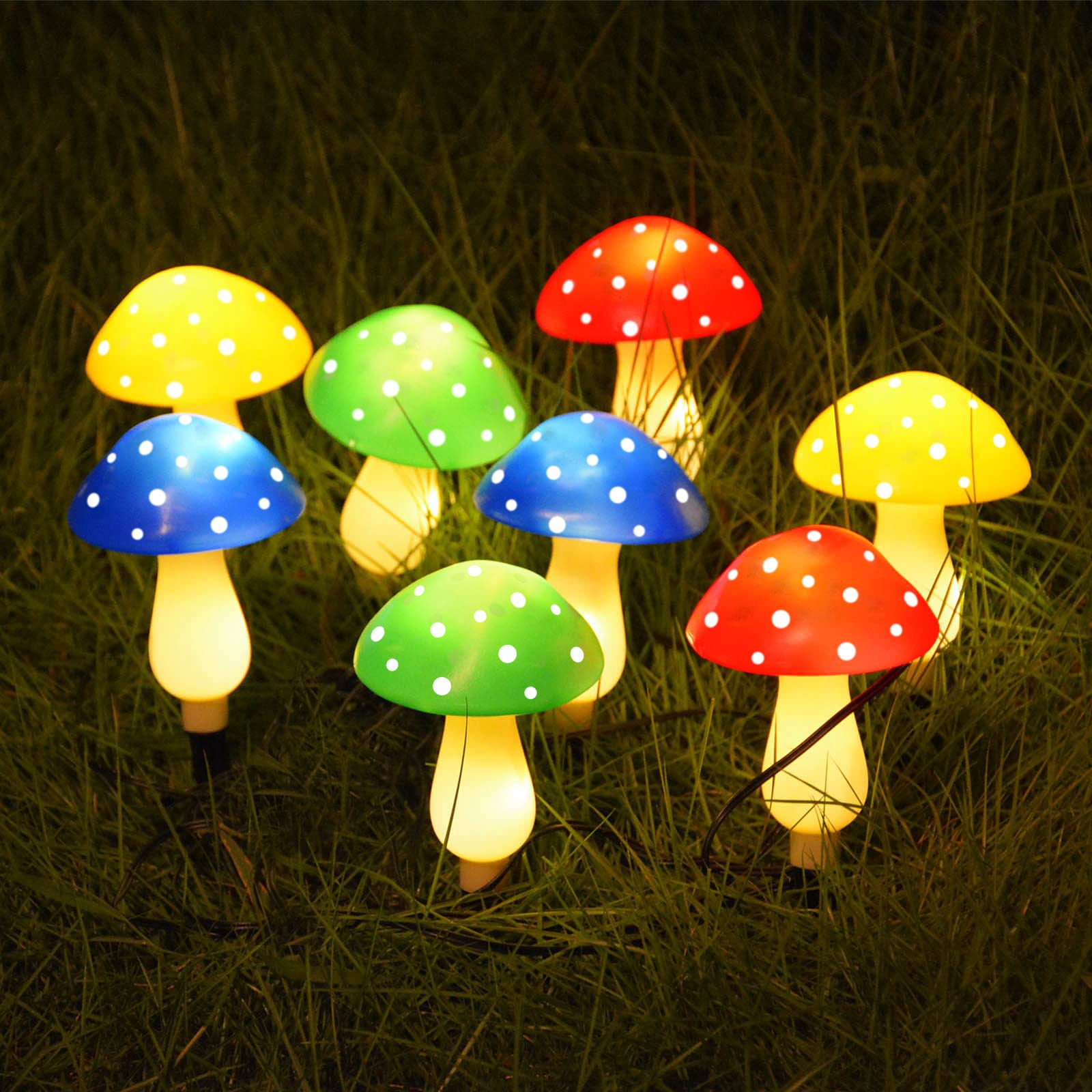 Windpnn Solar Mushroom Lights 8-Pack, Waterproof Outdoor Garden Decor, Multi-Colored, Model LH-GT04