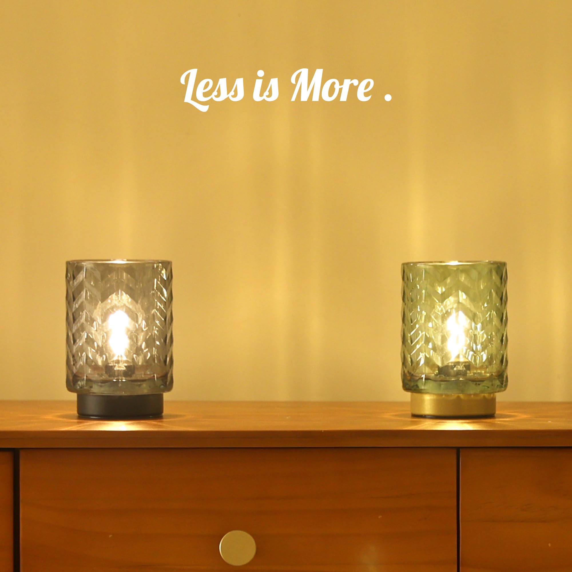 LUSHARBOR Battery Operated Glass Lamp with Timer, Small Wave-Green Accent Table Light for Living Room and Entryway Decor