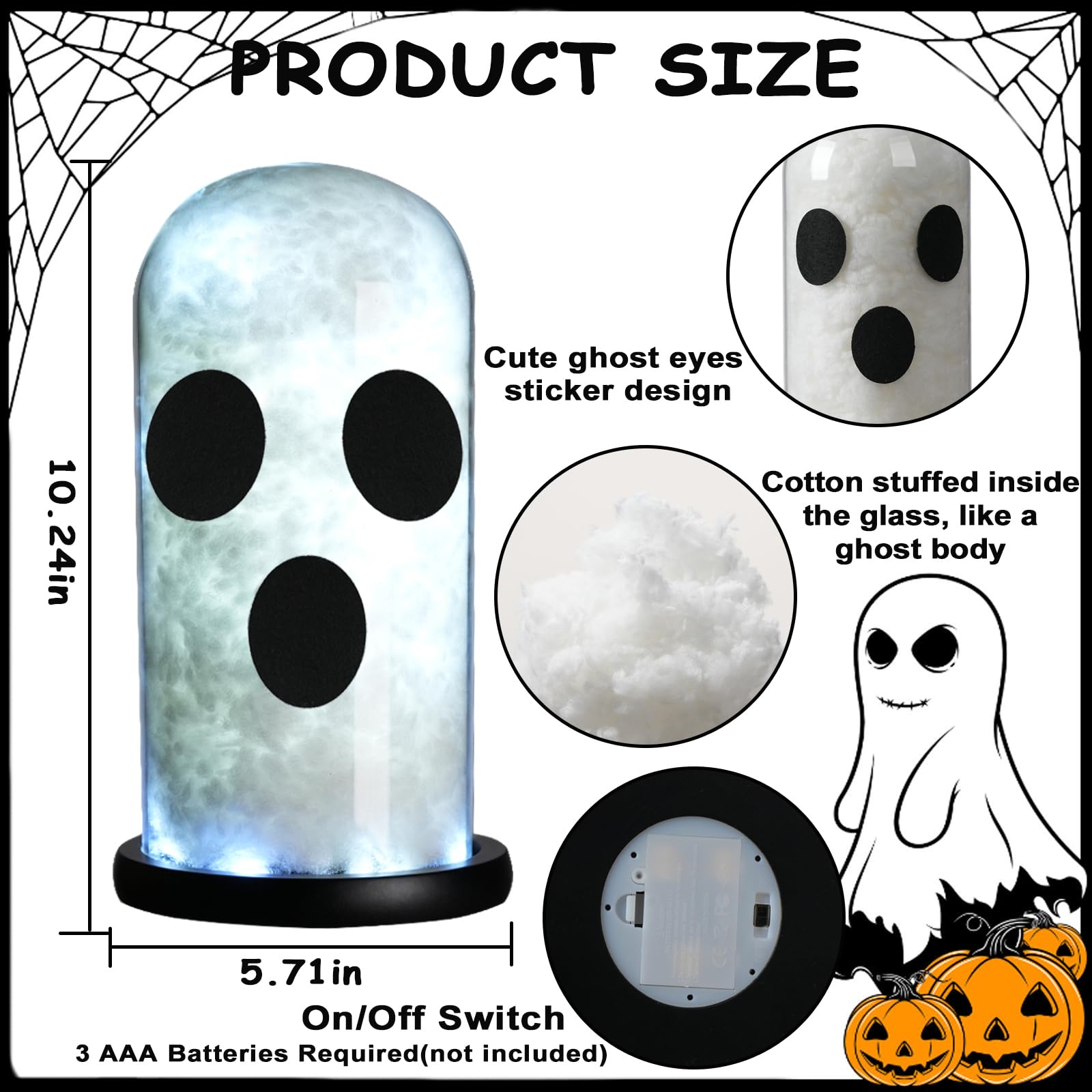 Ghost Halloween Decor, Light Up Ghost Decor in Glass Dome Cloche, Adopt a Ghost for Halloween Decorations Indoor, Ghost Kits Hal